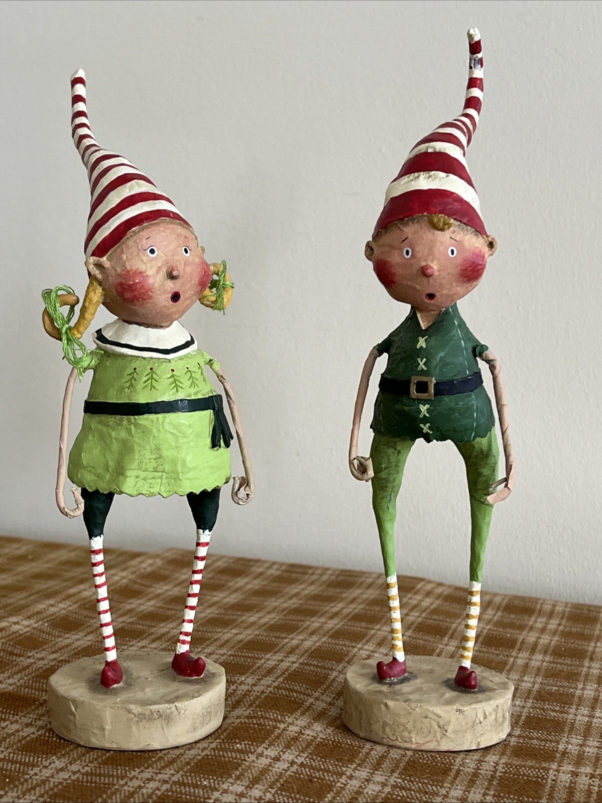 Lori Mitchell Christmas Figurine PAIR “Tootsie & Tinker Twinkle Elves 8”tall #62