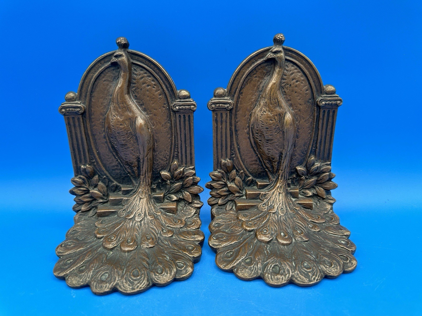 Pair of Antique Weidlich Bros Bronze-Clad Cast Iron PEACOCK Bookends Pair of Antique Weidlich Bros Bronze-Clad Cast Iron PEACOCK Bookends
