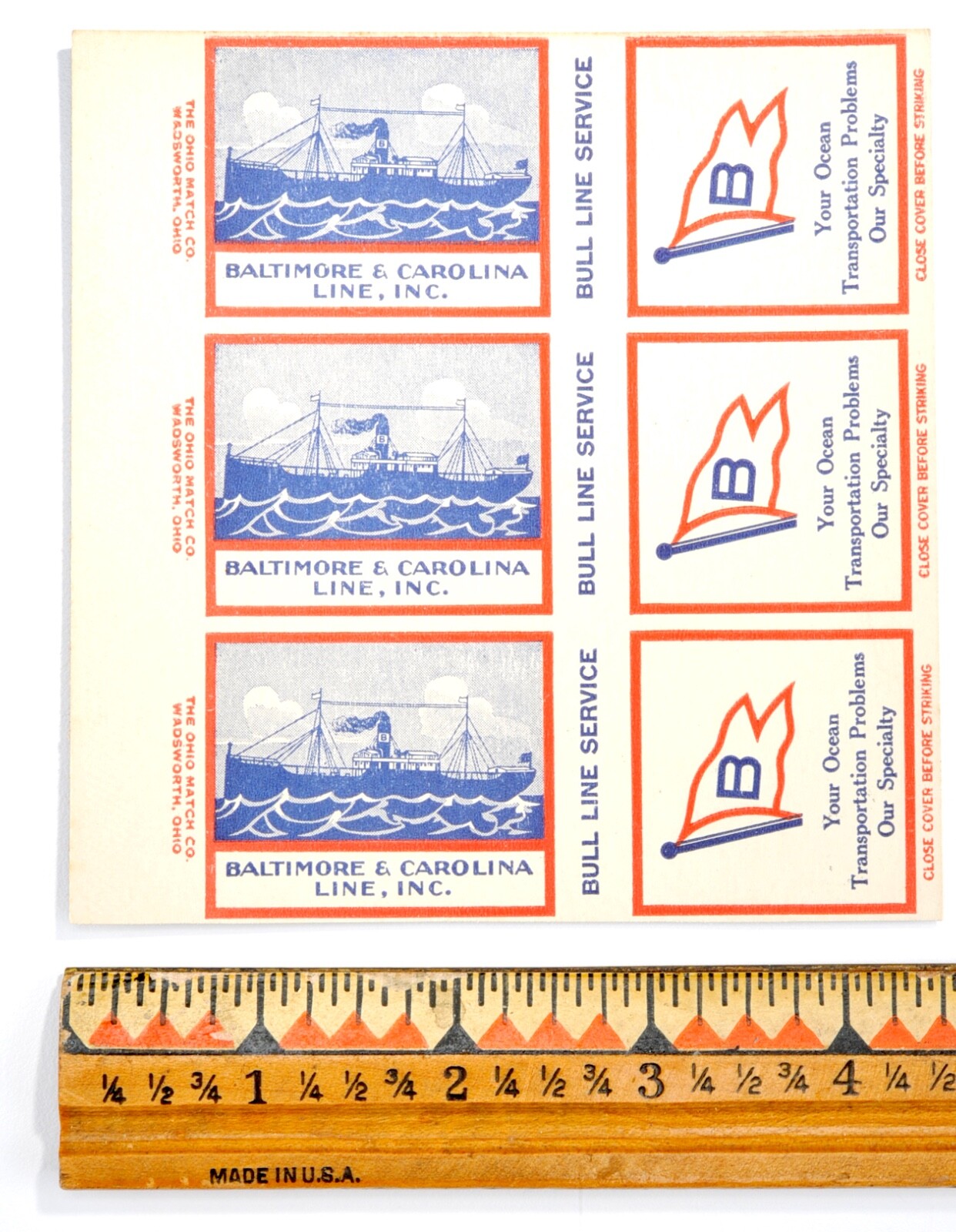 Vintage 1930's Matchbook Uncut Cover Baltimore & Carolina Shipping Line, Inc. #9