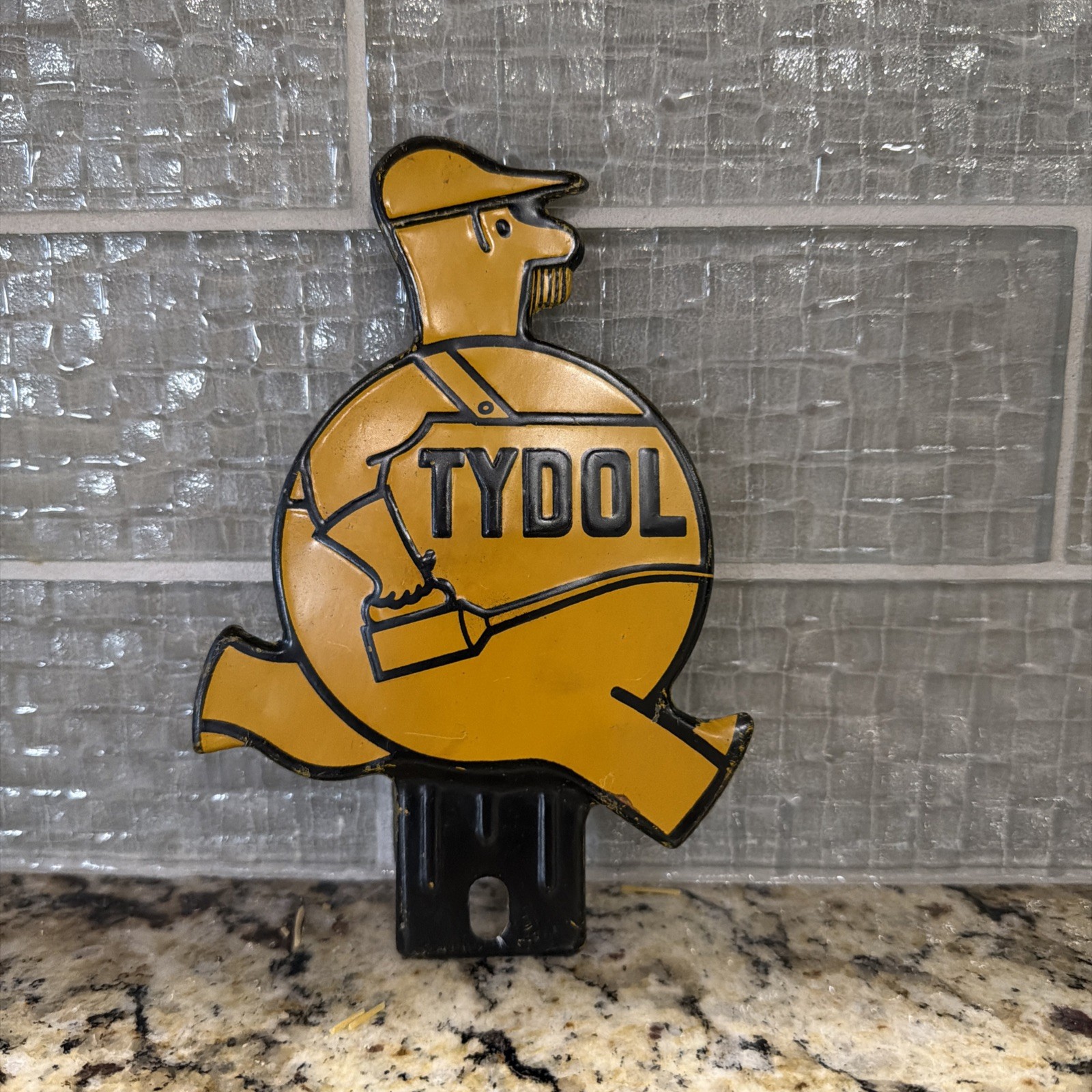 Vintage c. 1930's Tydol Man licence Plate Topper Veedol Gas Oil Advertising Item Vintage c. 1930's Tydol Man licence Plate Topper Veedol Gas Oil Advertising Item