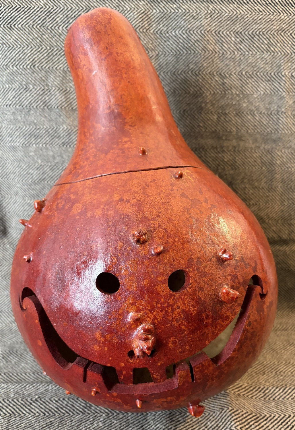 Vintage Primitive Folk Art Halloween Jack-O-Lantern Gourd Pumpkin Hand Crafted