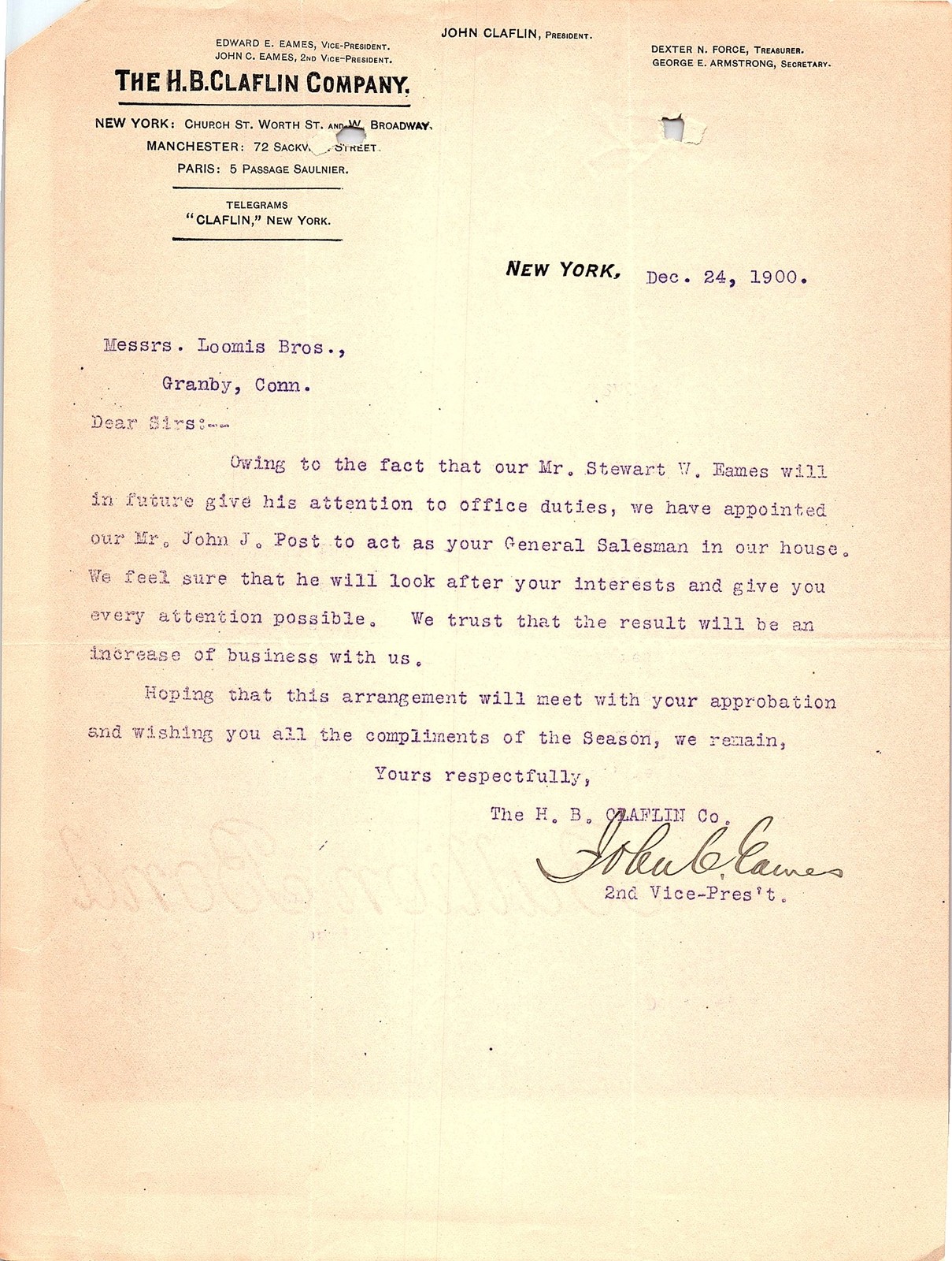 1900 H.B. Claflin Co. New York Letterhead 1900 H.B. Claflin Co. New York Letterhead