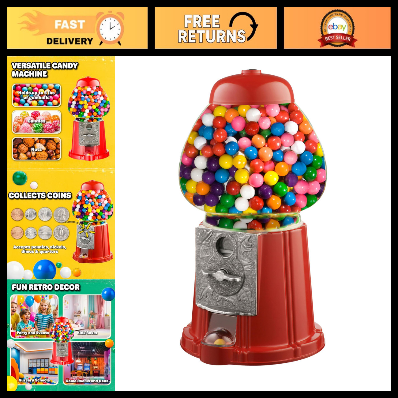 Vintage 11" Red Gumball Machine - Classic Candy Dispenser, Retro Decor Vintage 11" Red Gumball Machine - Classic Candy Dispenser, Retro Decor