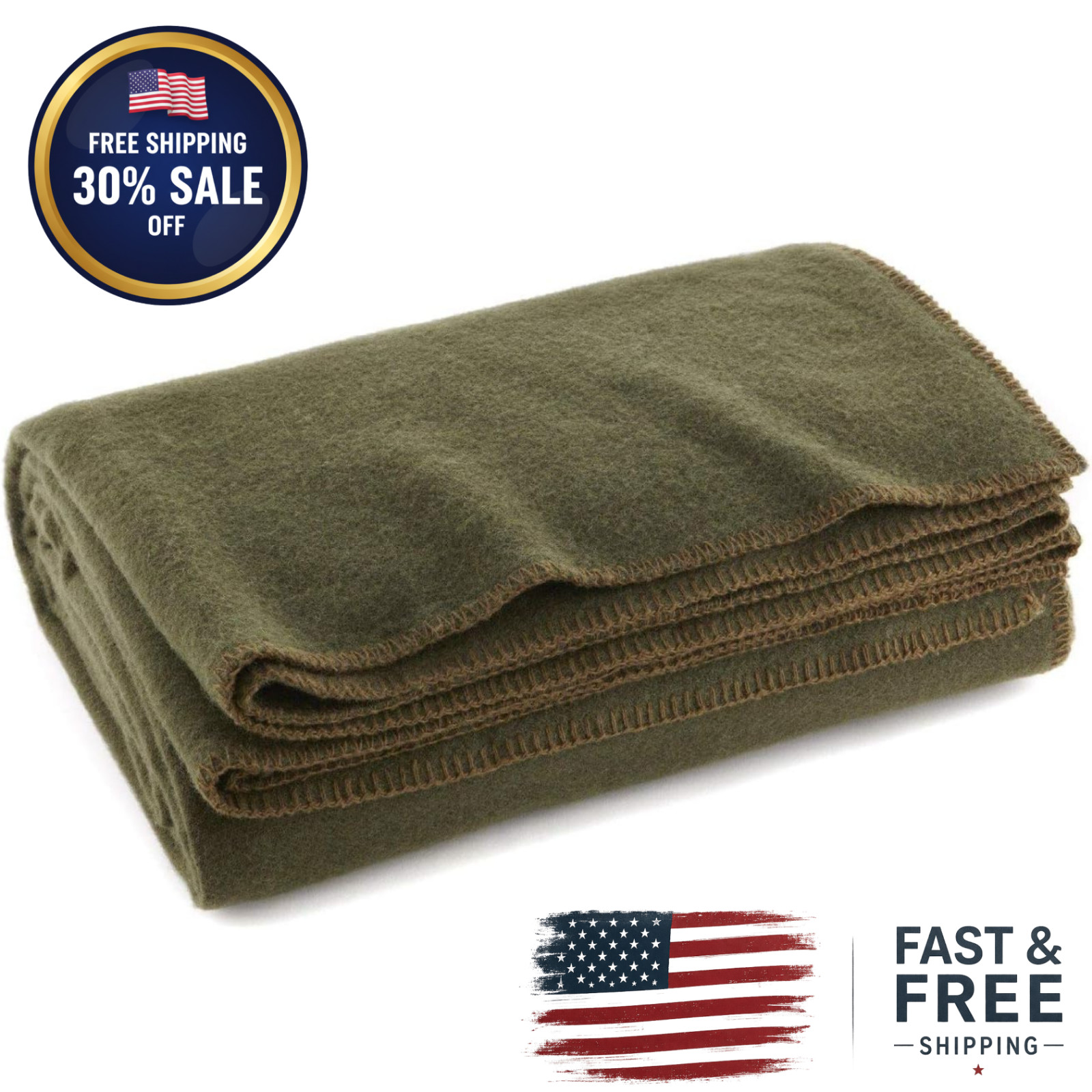 Extra-Large 66" x 90" Olive Drab Wool Blanket - Warmth for Camping & Emergencies