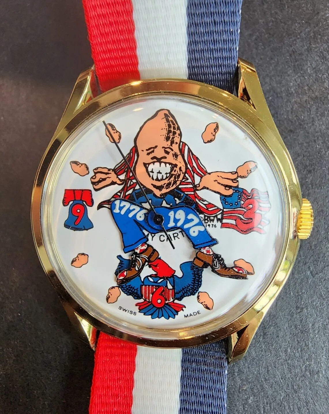 Jimmy Carter Watch w/band 1976 President Peanut Head Swiss Windup RARE Vintage Jimmy Carter Watch w/band 1976 President Peanut Head Swiss Windup RARE Vintage