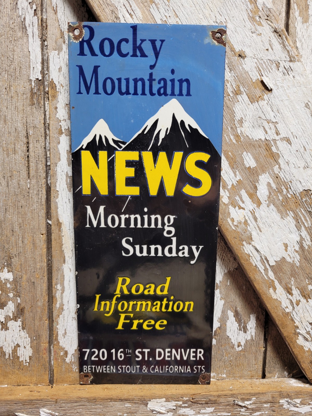 VINTAGE ROCKY MOUNTAIN NEWS PORCELAIN SIGN OLD NEWSPAPER PRESS DENVER COLORADO VINTAGE ROCKY MOUNTAIN NEWS PORCELAIN SIGN OLD NEWSPAPER PRESS DENVER COLORADO