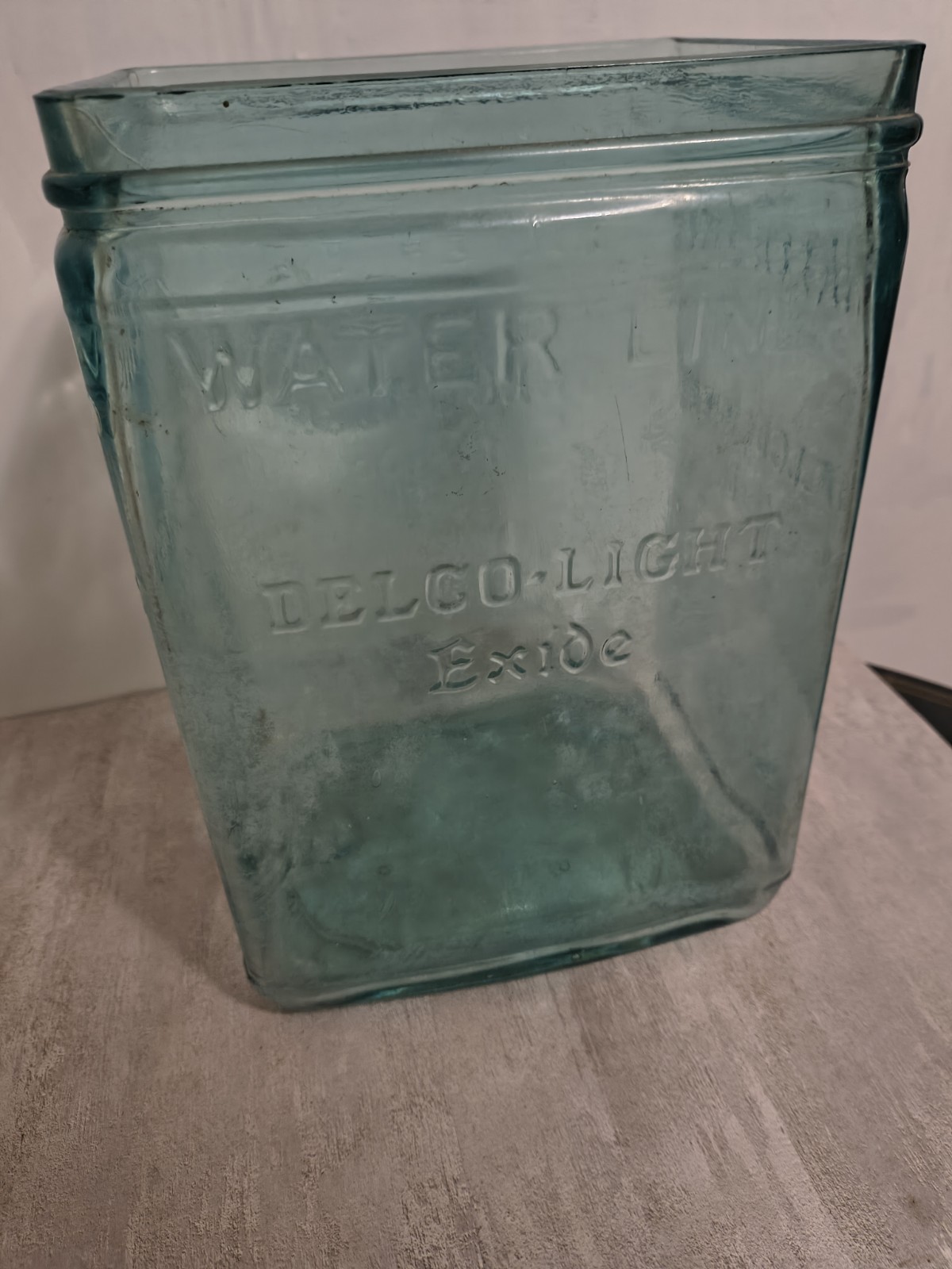 Antique Delco Light Exide Aqua Glass Battery Jar KXG 13 Farm Light Plant 1920s