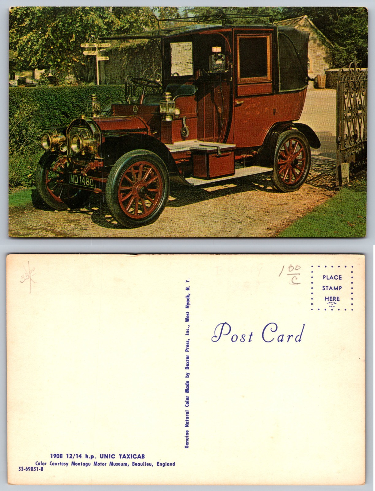 1908 Unic Taxicab Motor Museum Postcard