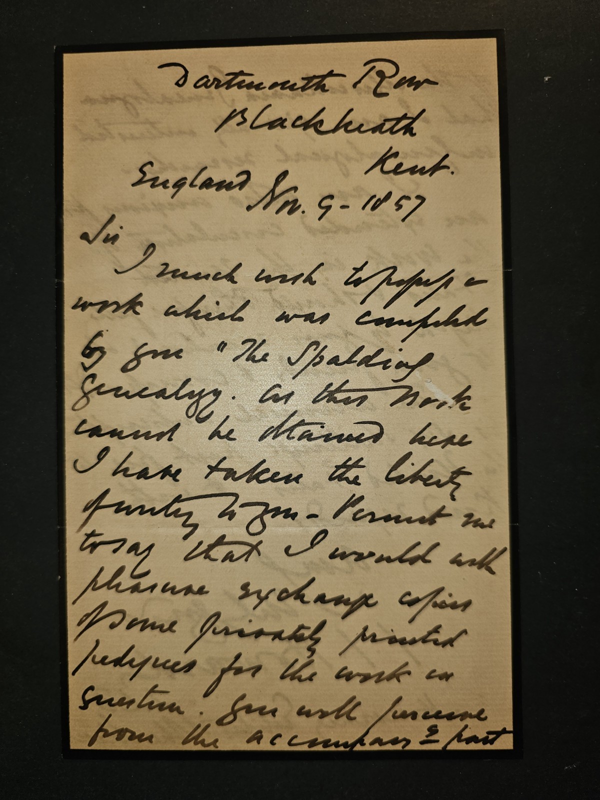 1857 J.J. Howard LL.D. Genealogist ALS re: Miscellanea Genealogica & Spalding 1857 J.J. Howard LL.D. Genealogist ALS re: Miscellanea Genealogica & Spalding