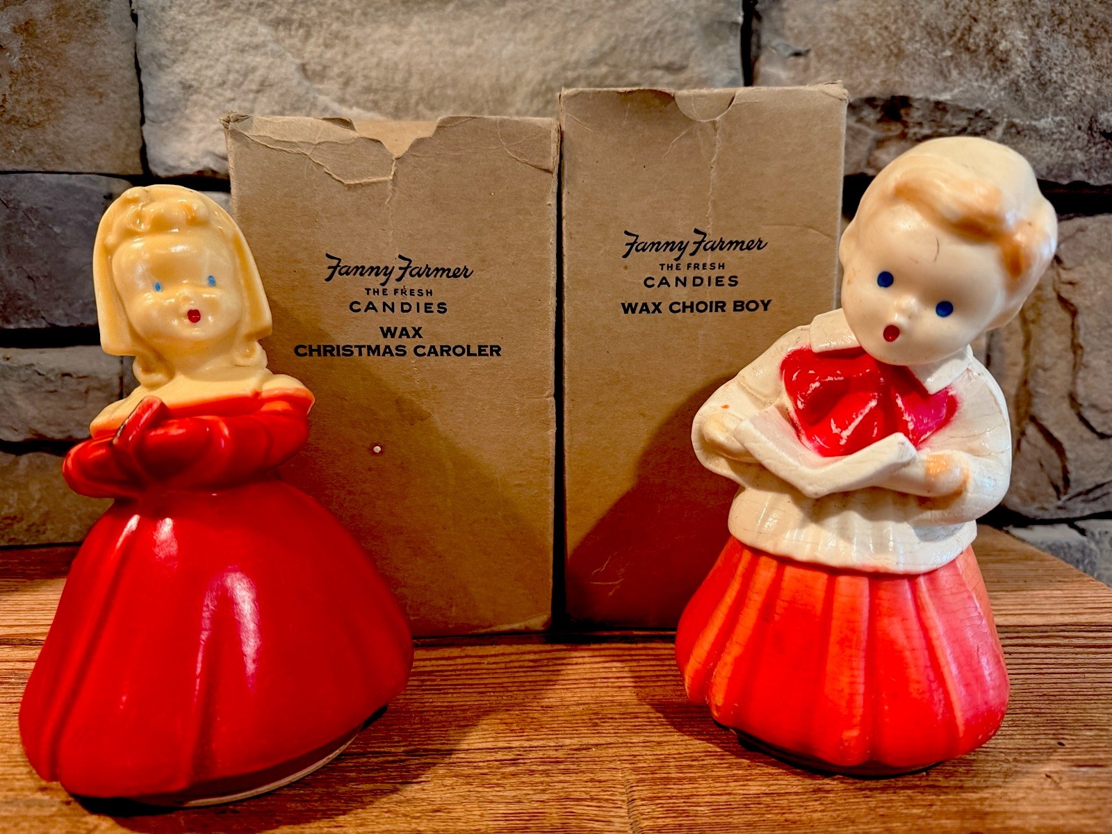Vtg 1940s Fanny Farmer Wax Candy Container Christmas Caroler & Choir Boy W/boxes Vtg 1940s Fanny Farmer Wax Candy Container Christmas Caroler & Choir Boy W/boxes