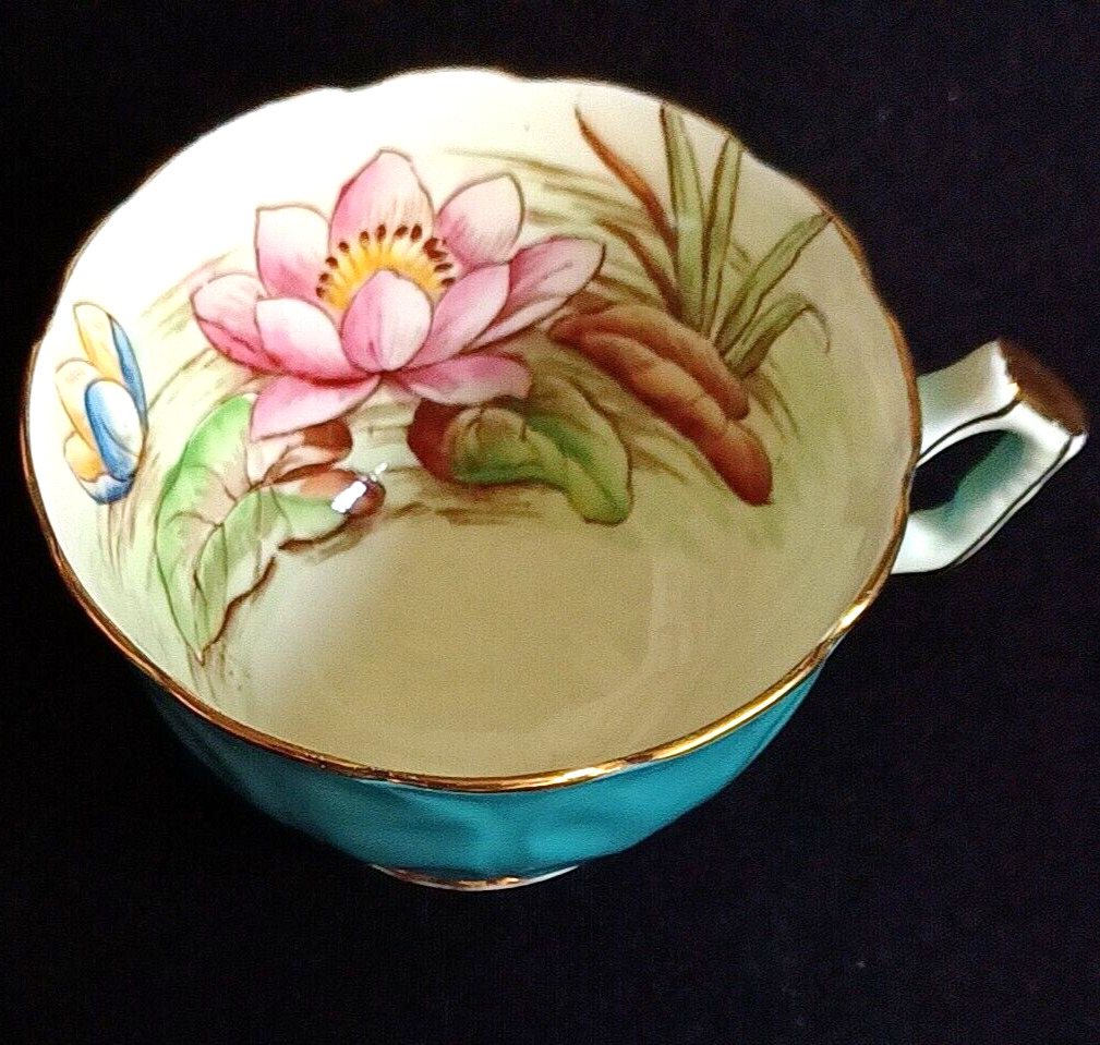 AYNSLEY RARE WATER LILY Teal Footed Porcelain Tea Cup 5153 N, No 765788
