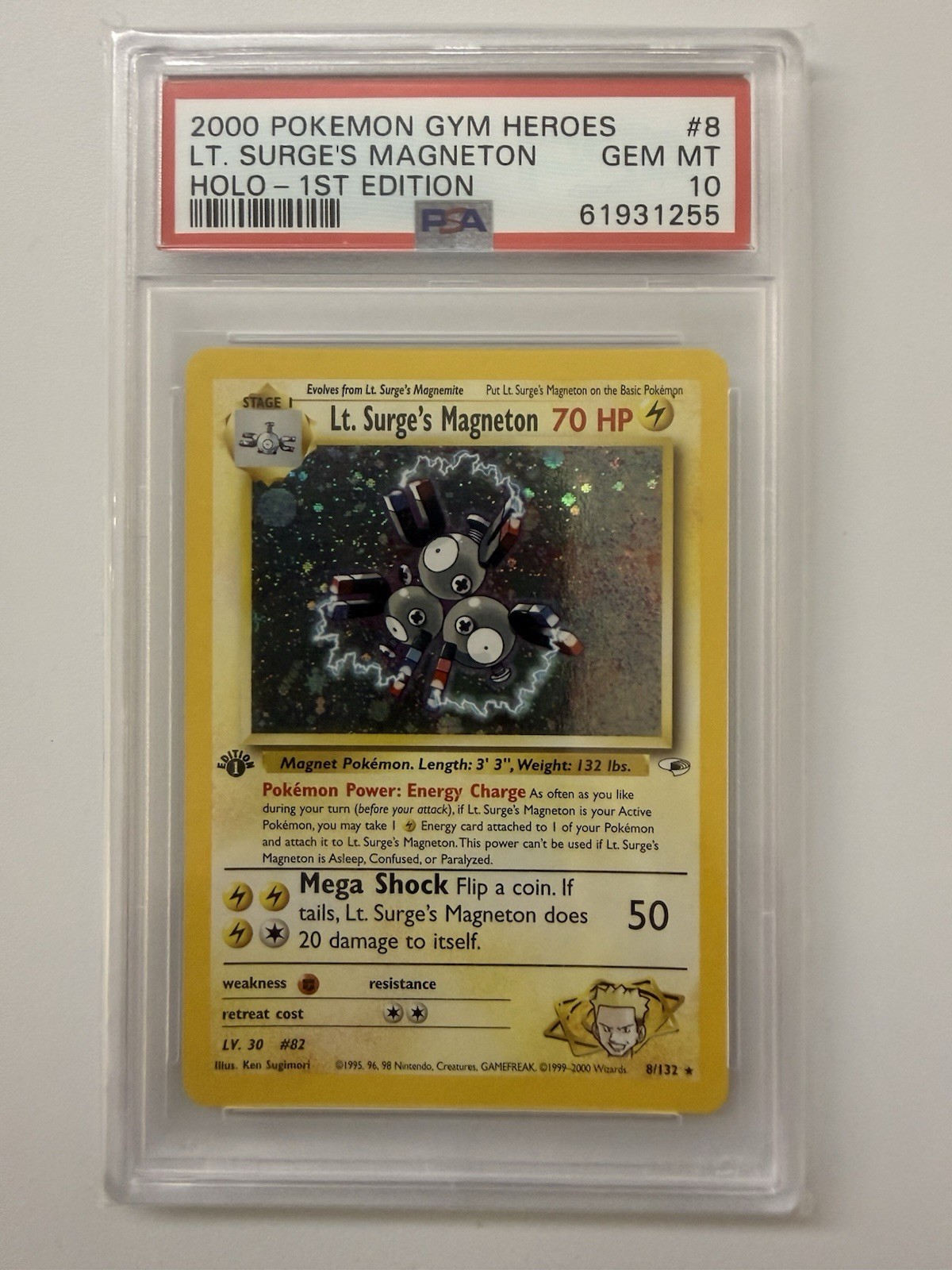 Pokemon 2000 Gym Heroes Lt. Surge's Magneton Holo 1st Ed #8/132 English PSA 10