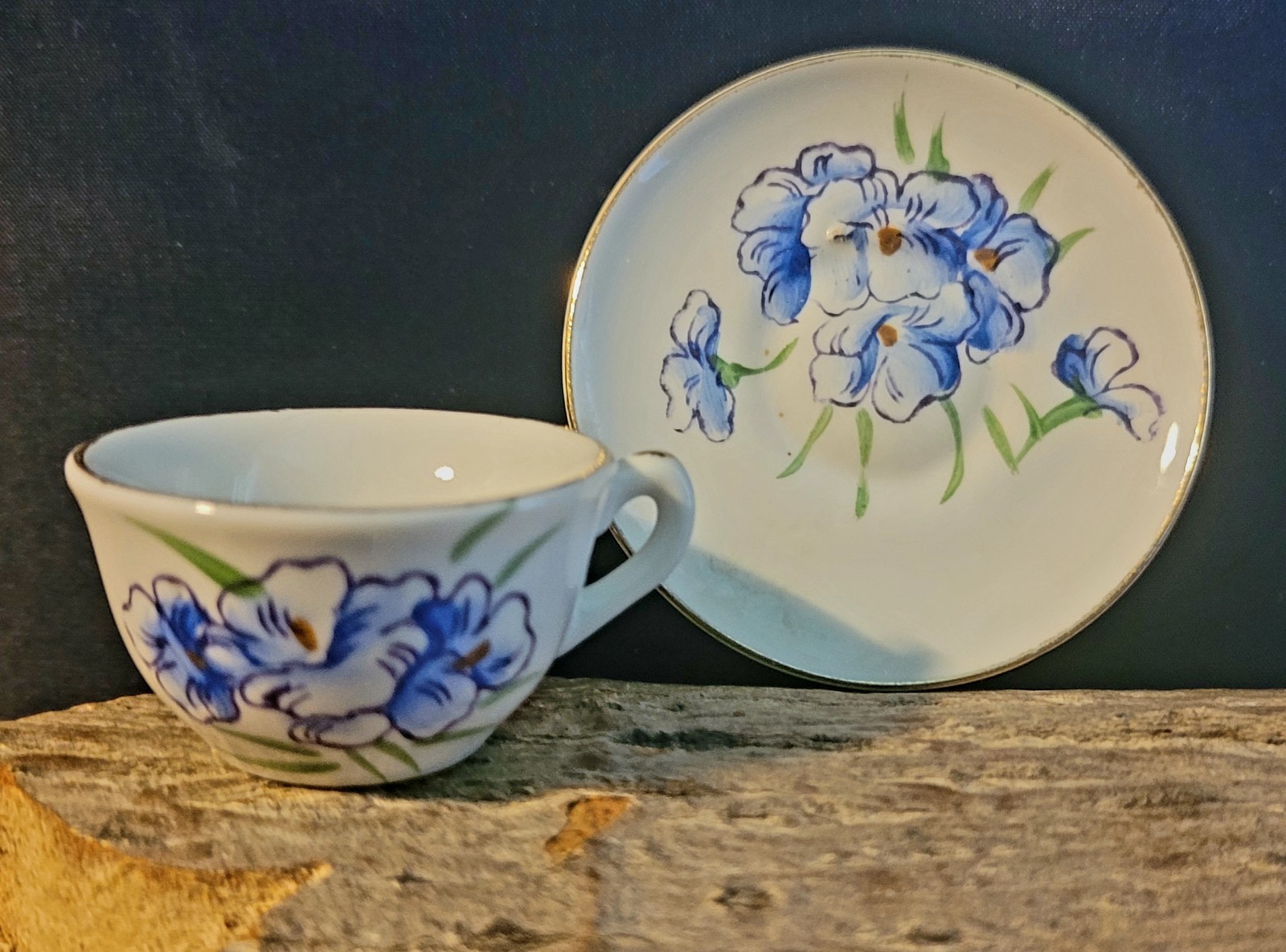 Vintage Mini Demitasse Teacup And Saucer Larkspur Hand Painterd Japan Vintage Mini Demitasse Teacup And Saucer Larkspur Hand Painterd Japan