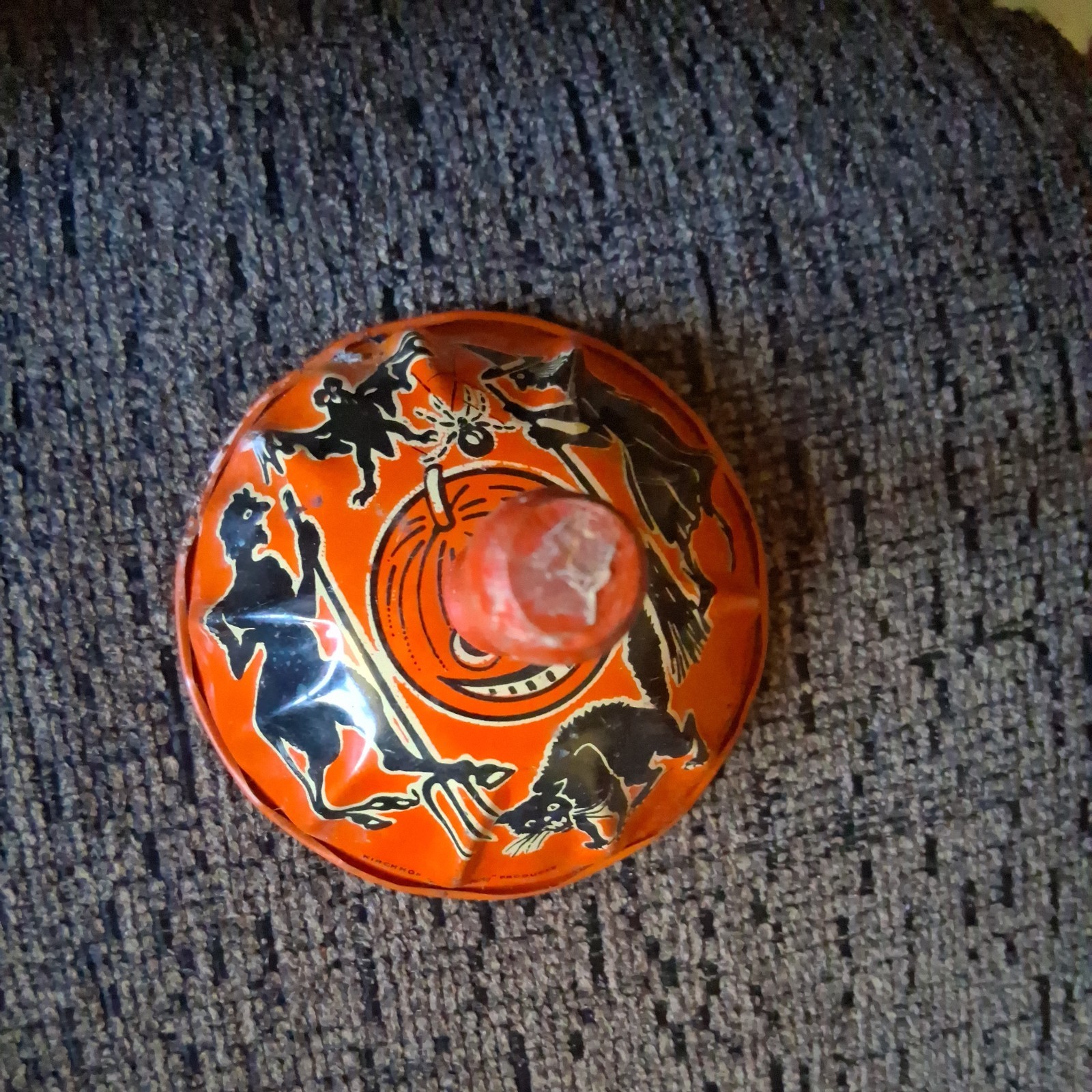 Vintage Kirchhof Halloween Tin Litho Bell Style Noise Maker Vintage Kirchhof Halloween Tin Litho Bell Style Noise Maker