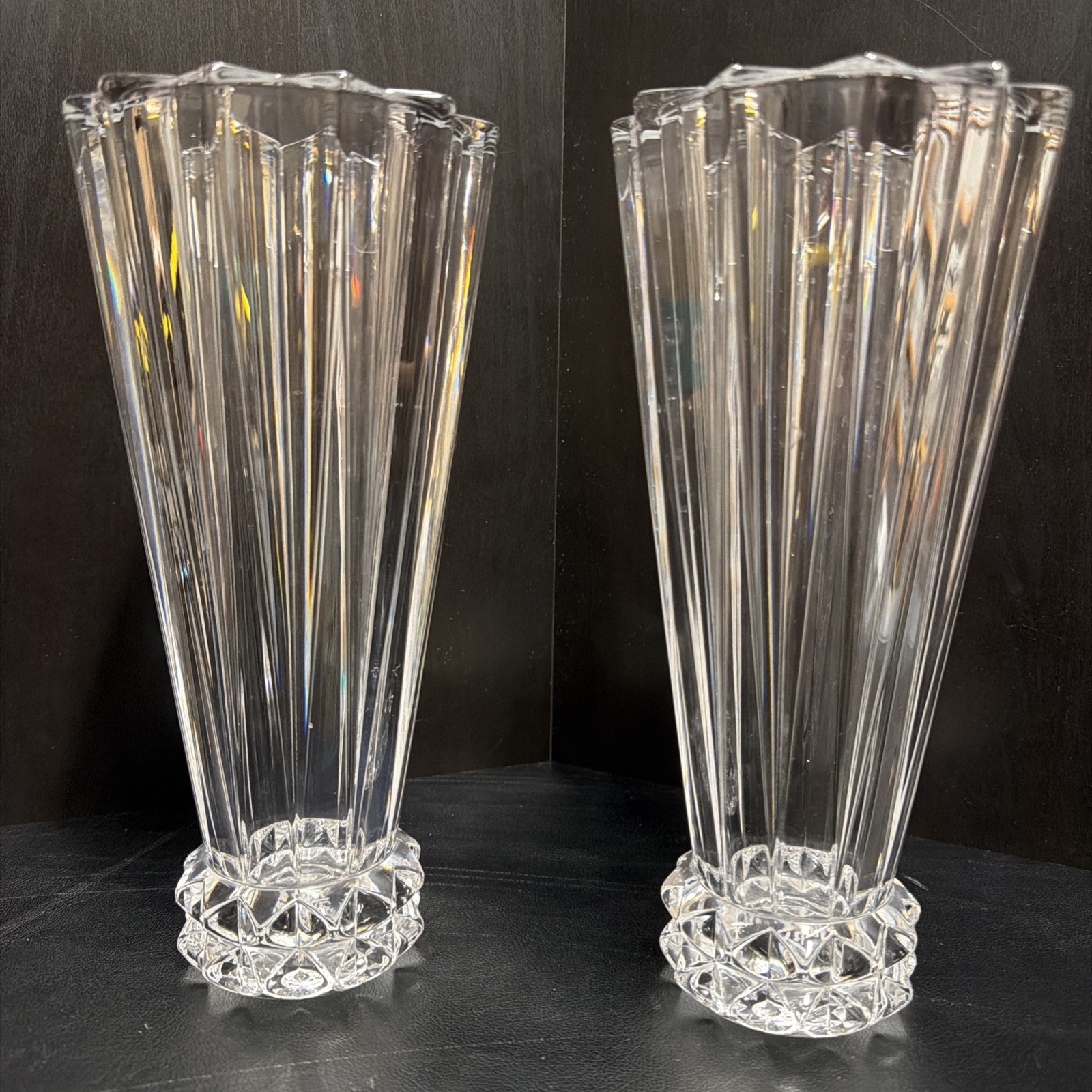 Vintage 10" ROSENTHAL Blossom Starburst Solid Crystal Vases 2 Pcs / NEW Vintage 10" ROSENTHAL Blossom Starburst Solid Crystal Vases 2 Pcs / NEW