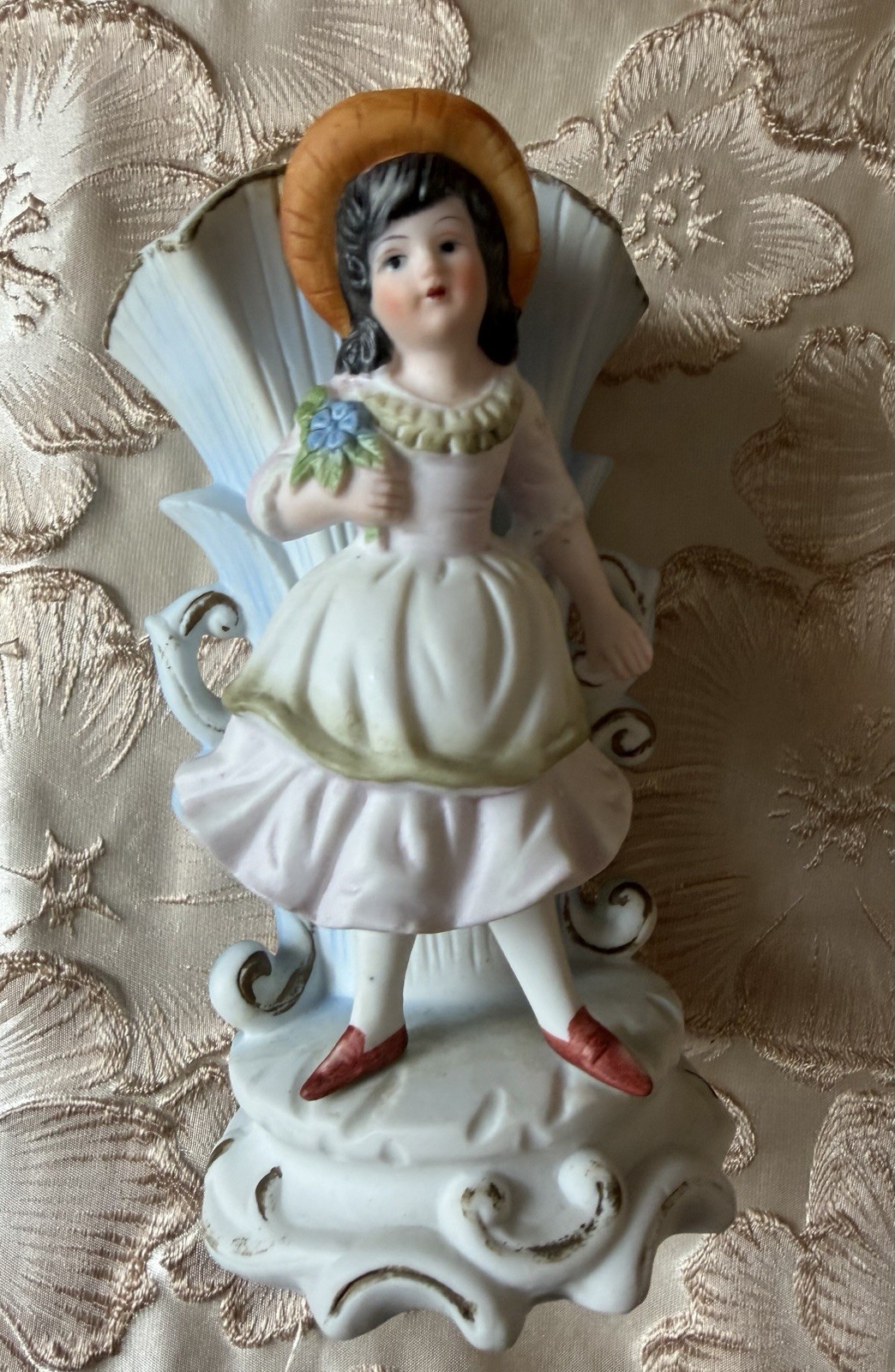 Vintage Victorian Style Porcelain Girl Figurine Bud Vase, Hand Painted, 10 in Vintage Victorian Style Porcelain Girl Figurine Bud Vase, Hand Painted, 10 in