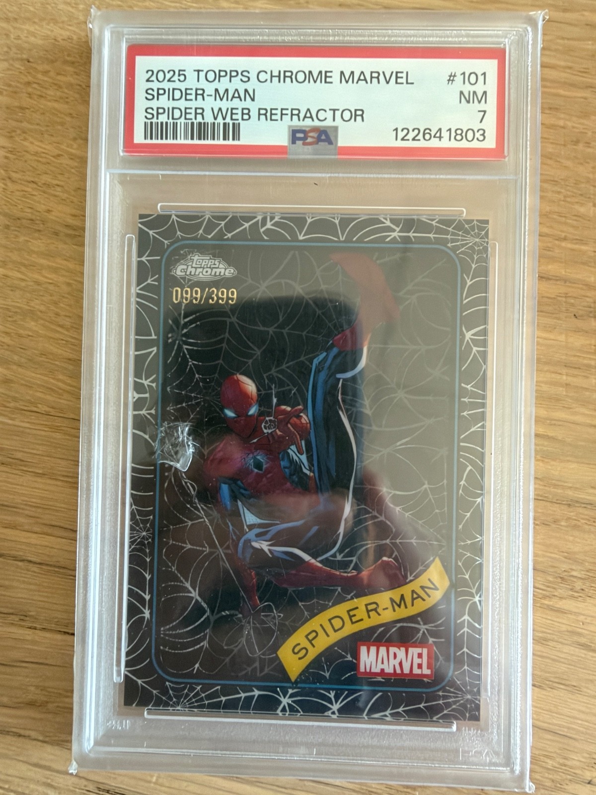Spider-Man 2025 Topps Chrome Marvel Comics #101 Spider Web Refractor /399