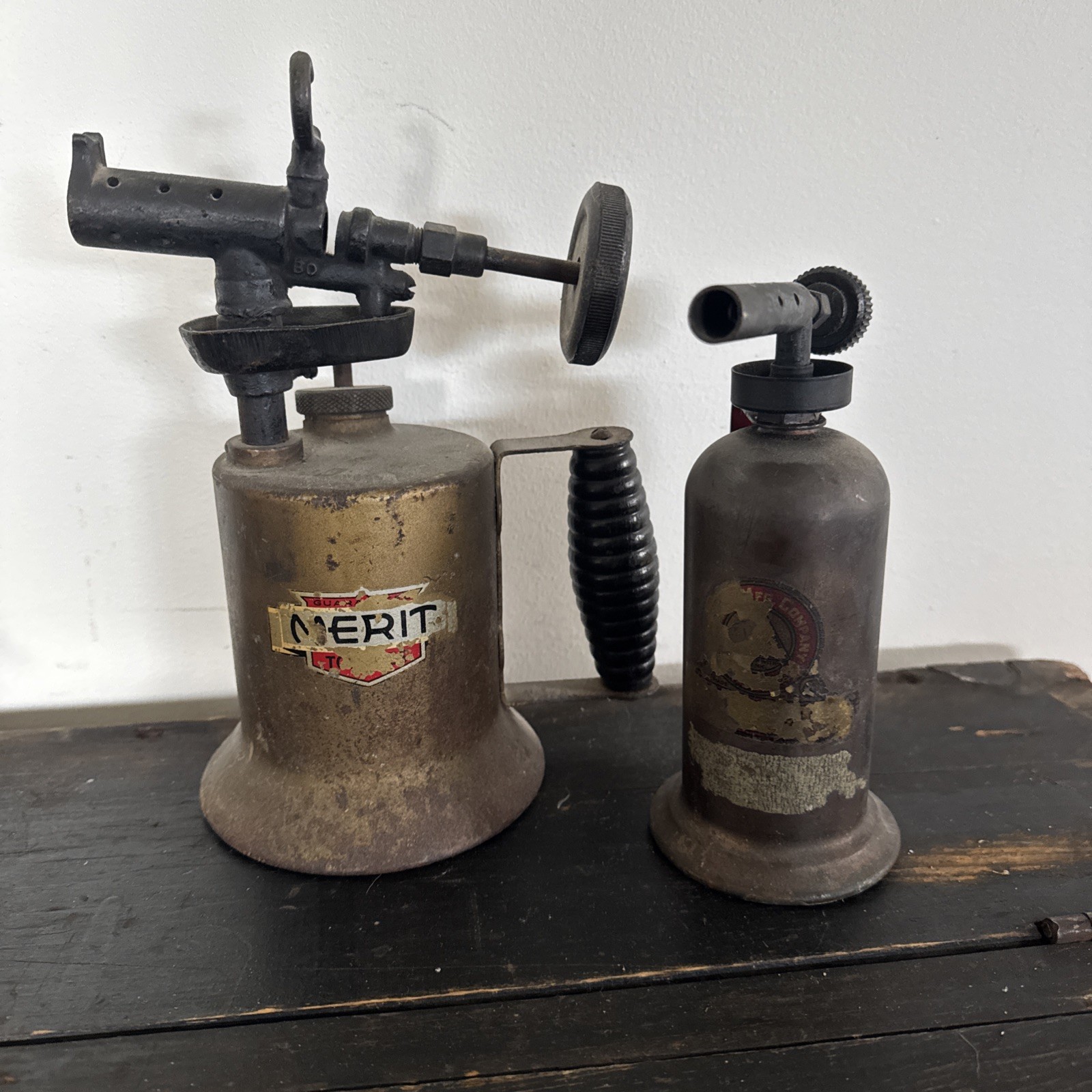 LOT 2 Vintage Brass Blow Torches Steampunk Rustic Industrial Merit & Link LOT 2 Vintage Brass Blow Torches Steampunk Rustic Industrial Merit & Link