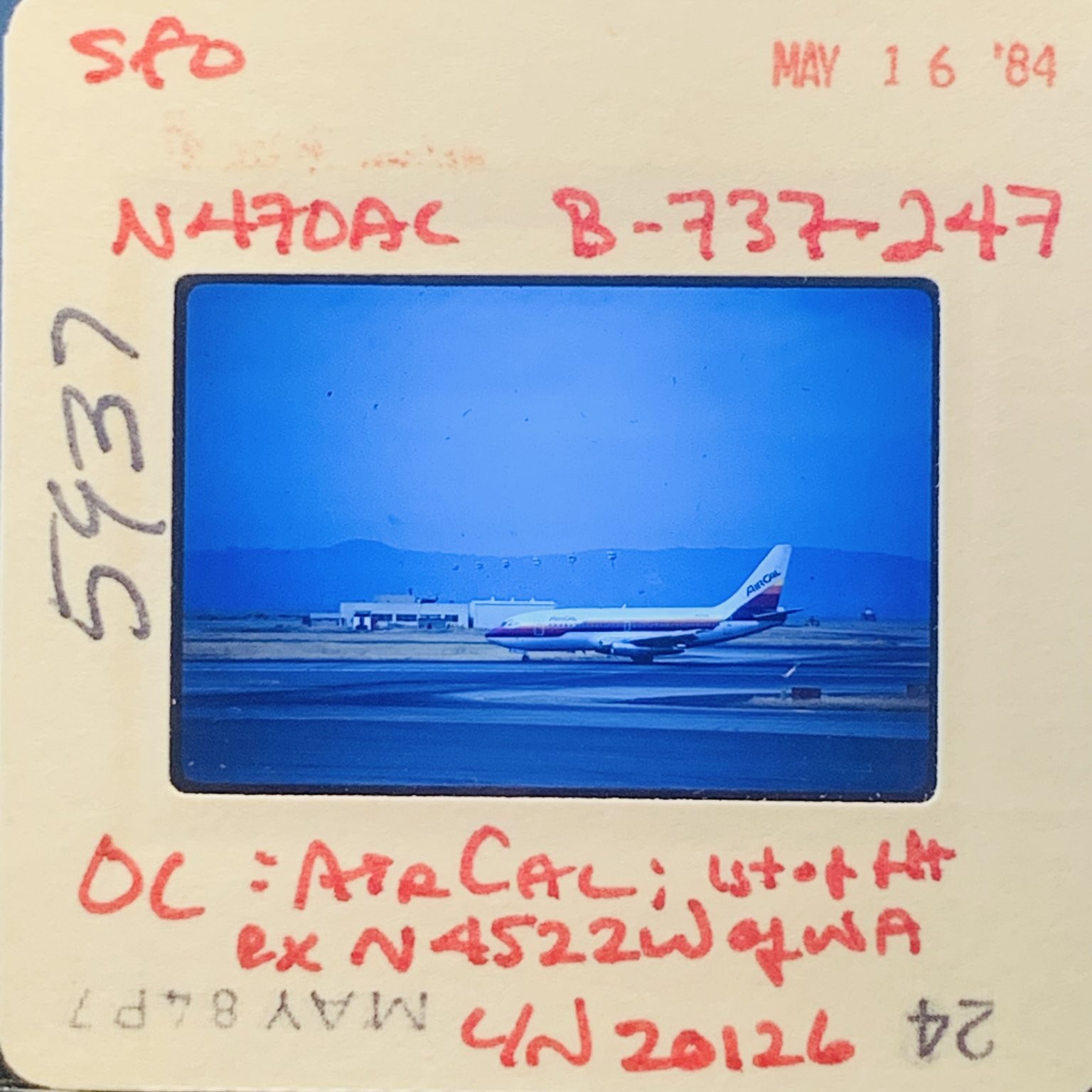1984 AirCal Boeing 737-247 N470AC SFO Airport Original 35mm Color Slide 1984 AirCal Boeing 737-247 N470AC SFO Airport Original 35mm Color Slide