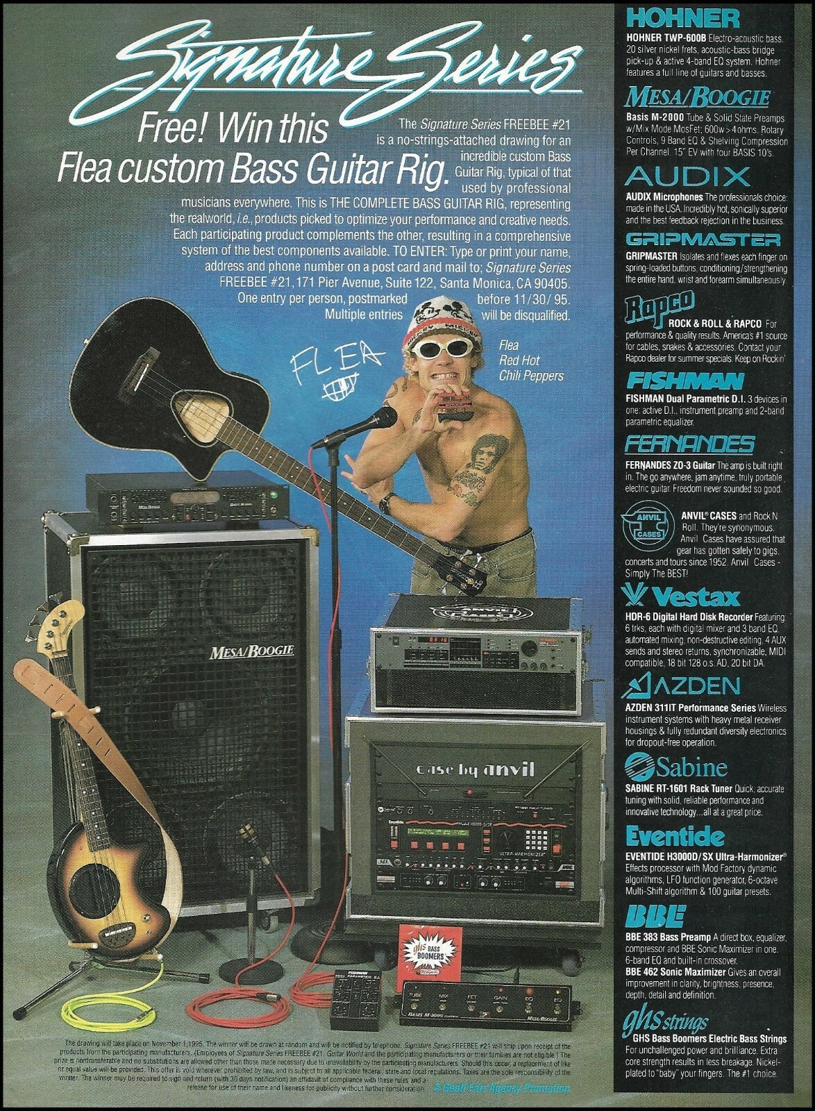 RHCP Flea 1995 Hohner Acoustic Bass Fernandes Mesa Boogie amp guitar rig ad RHCP Flea 1995 Hohner Acoustic Bass Fernandes Mesa Boogie amp guitar rig ad