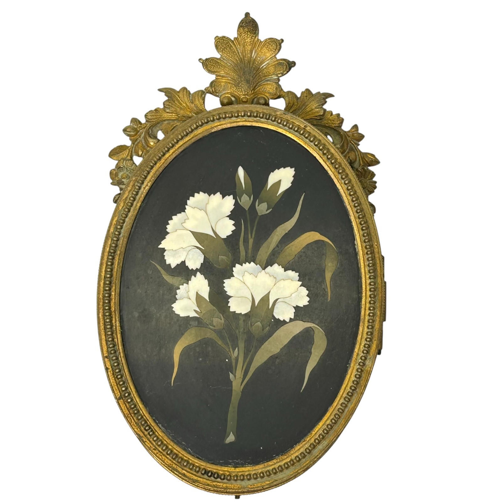 Antique Pietra Dura Picture Frame Bronze Floral Design Double Oval Enclosed Antique Pietra Dura Picture Frame Bronze Floral Design Double Oval Enclosed