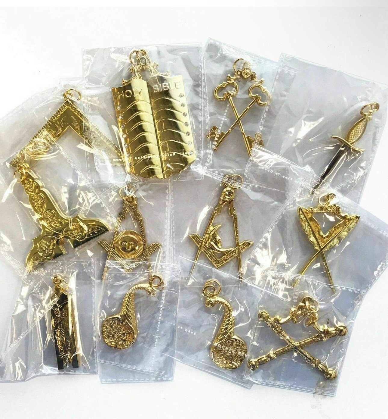 "Masonic Blue Lodge Officer Collar Jewels - Set of 12 in Gold "Masonic Blue Lodge Officer Collar Jewels - Set of 12 in Gold