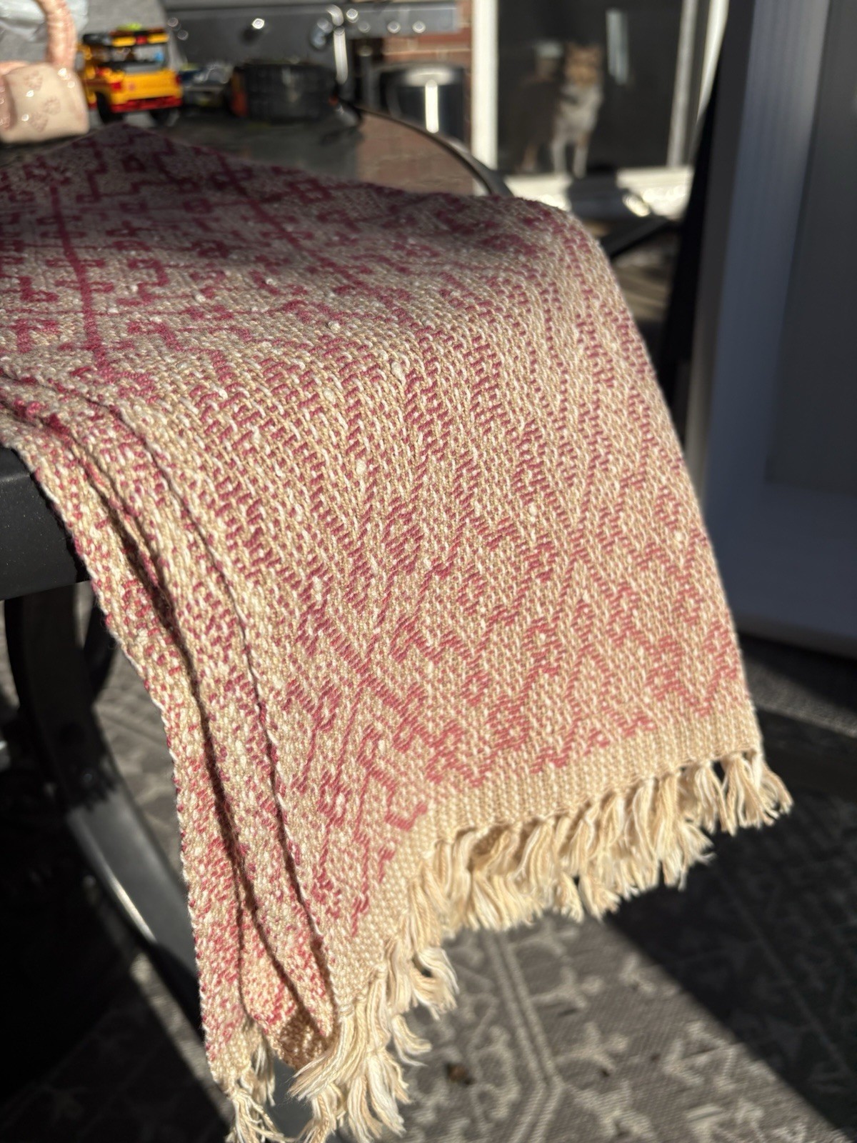Vintage Handwoven Runner Red Cream Geometric Fringe 42x16 Weavers Corner Canada Vintage Handwoven Runner Red Cream Geometric Fringe 42x16 Weavers Corner Canada