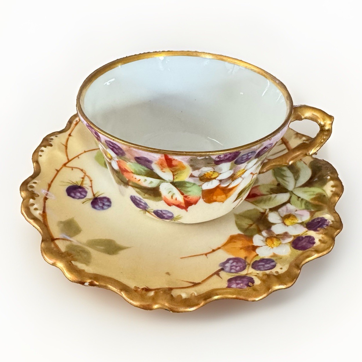 Antique Flambeau Limoges Hand Painted Cup And Saucer Made In France No Damage Antique Flambeau Limoges Hand Painted Cup And Saucer Made In France No Damage