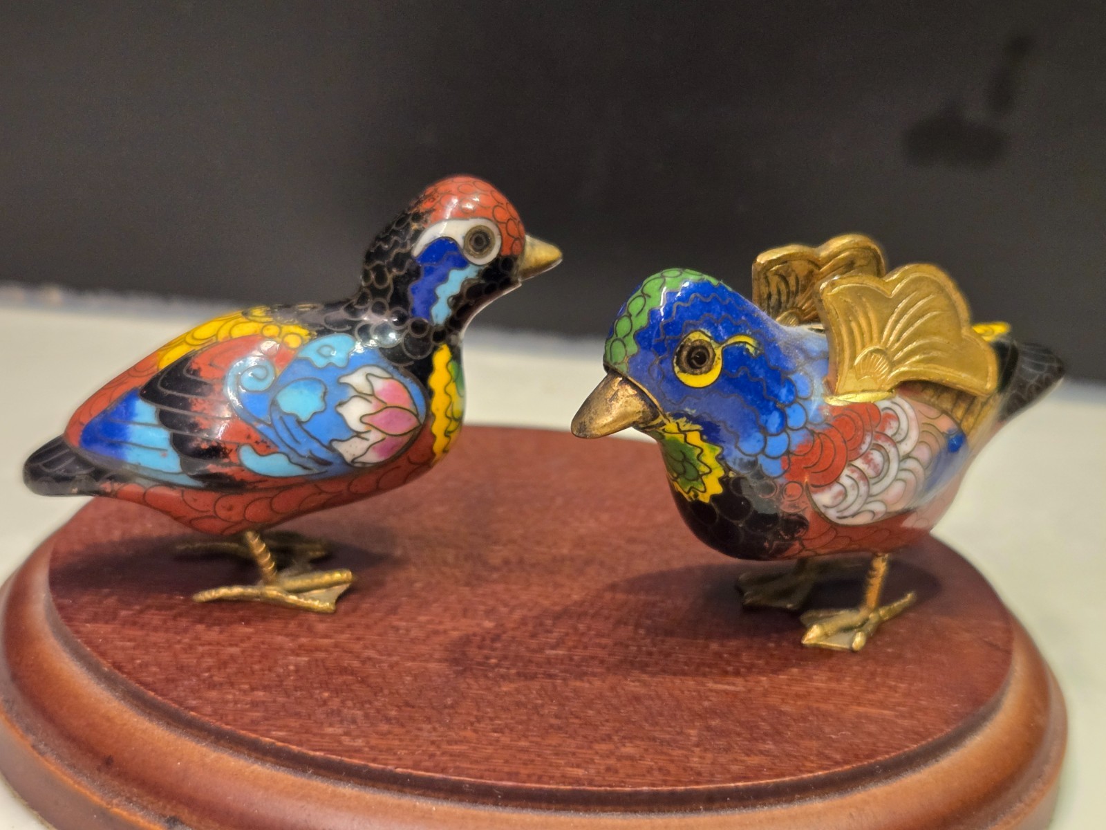Vintage pair of Chinese cloisonne and brass enamel duck figurines Vintage pair of Chinese cloisonne and brass enamel duck figurines
