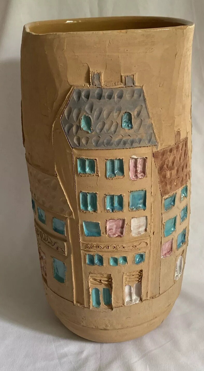 Vintage Raymor Italy 204 Architecture Design Vase with Enamel Highlights 12” Vintage Raymor Italy 204 Architecture Design Vase with Enamel Highlights 12”