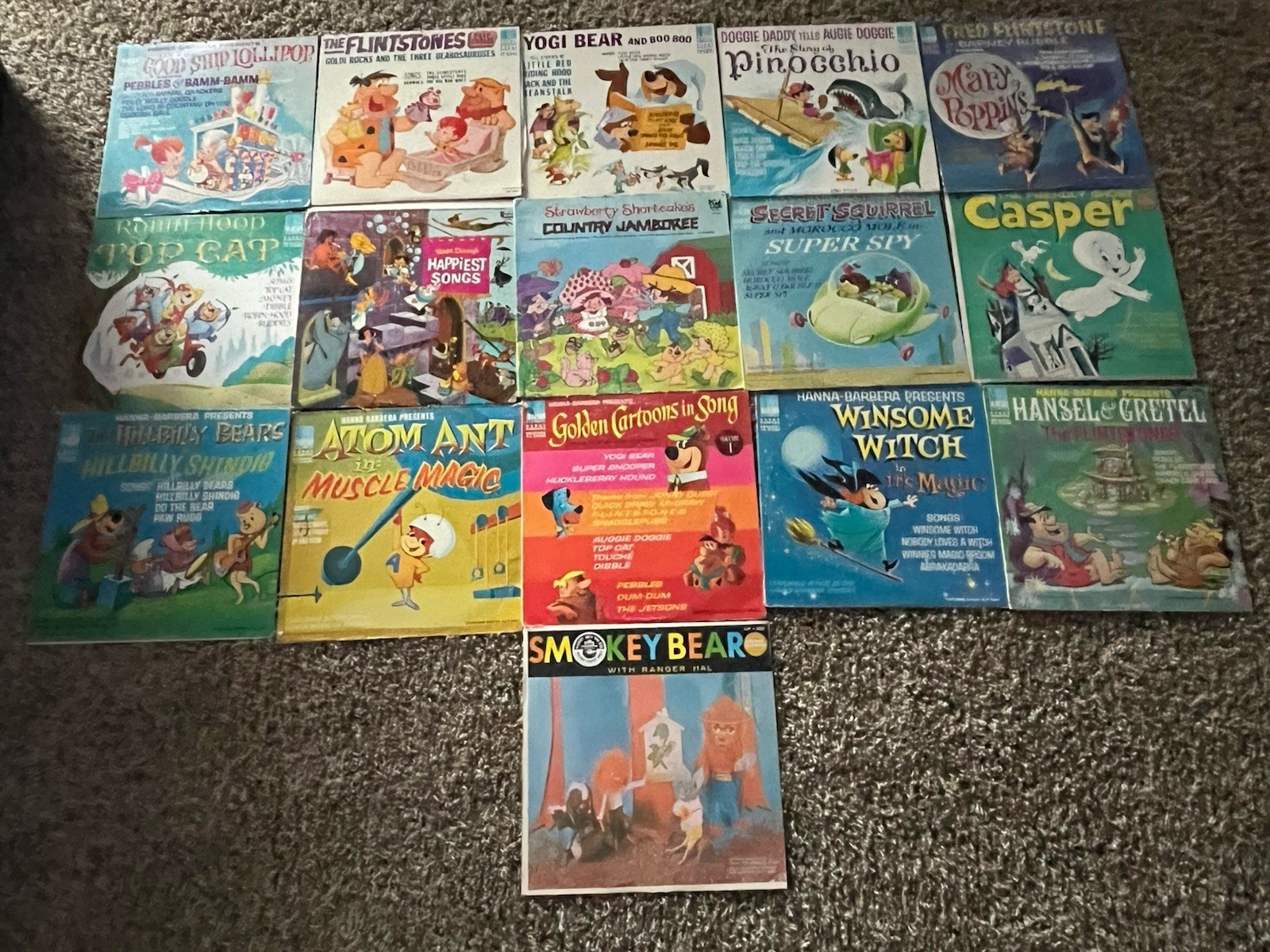 Record Lot 13 Hanna-Barbera, Flintstones, Disney, Spy, Smokey Bear Record Lot 13 Hanna-Barbera, Flintstones, Disney, Spy, Smokey Bear