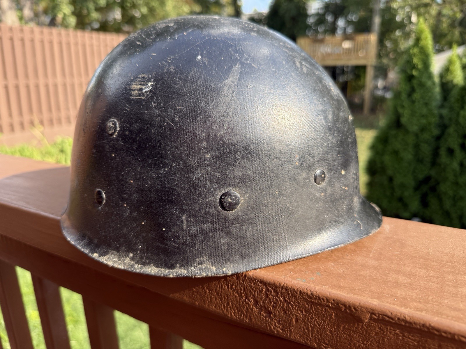 Vintage US Army M1 Helmet Liner Black Painted Fiberglass Early Khaki Suspension. Vintage US Army M1 Helmet Liner Black Painted Fiberglass Early Khaki Suspension.