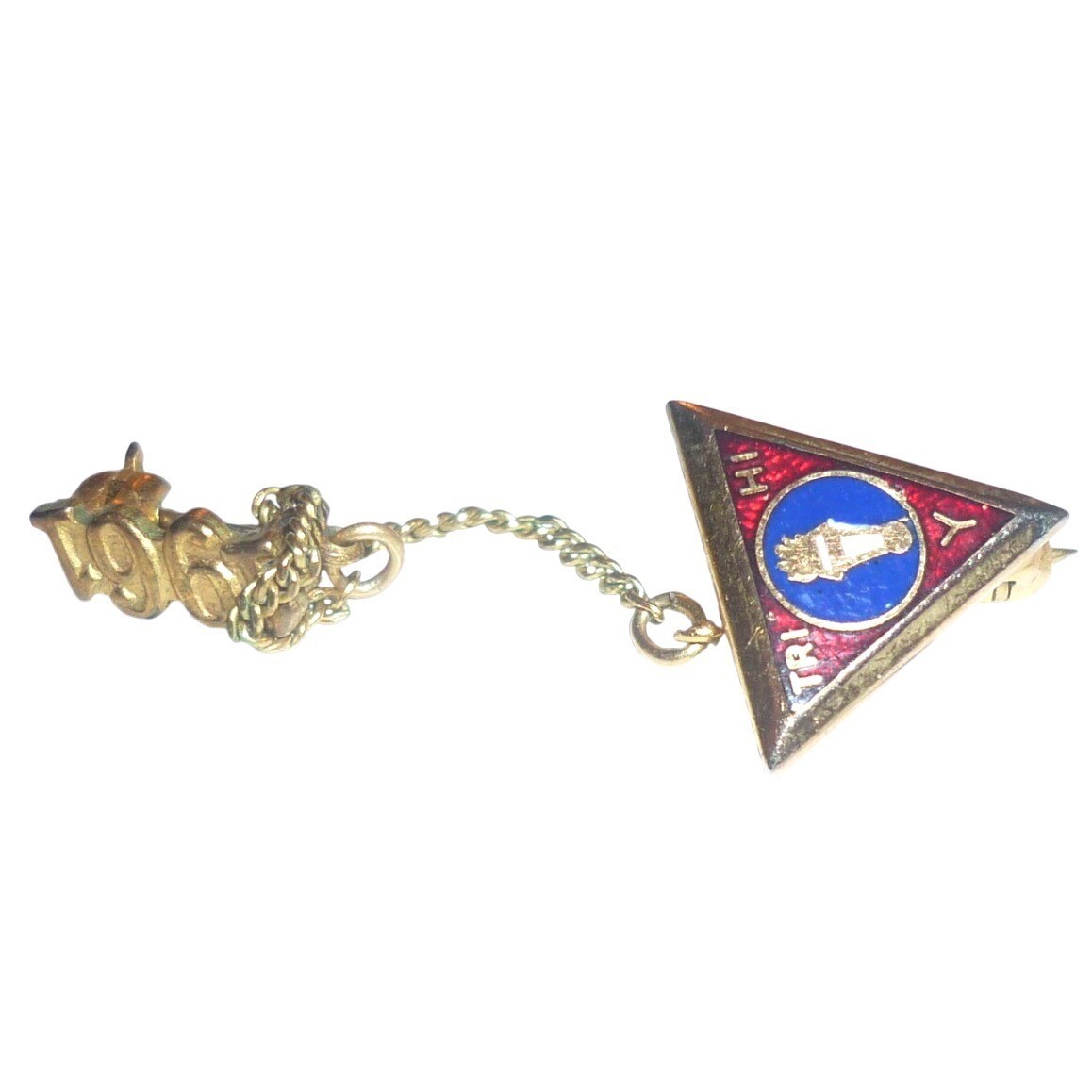 Vintage 1966 Tri-Hi-Y Enamel Pin with 1966 Year Guard Chain YMCA Club Badge