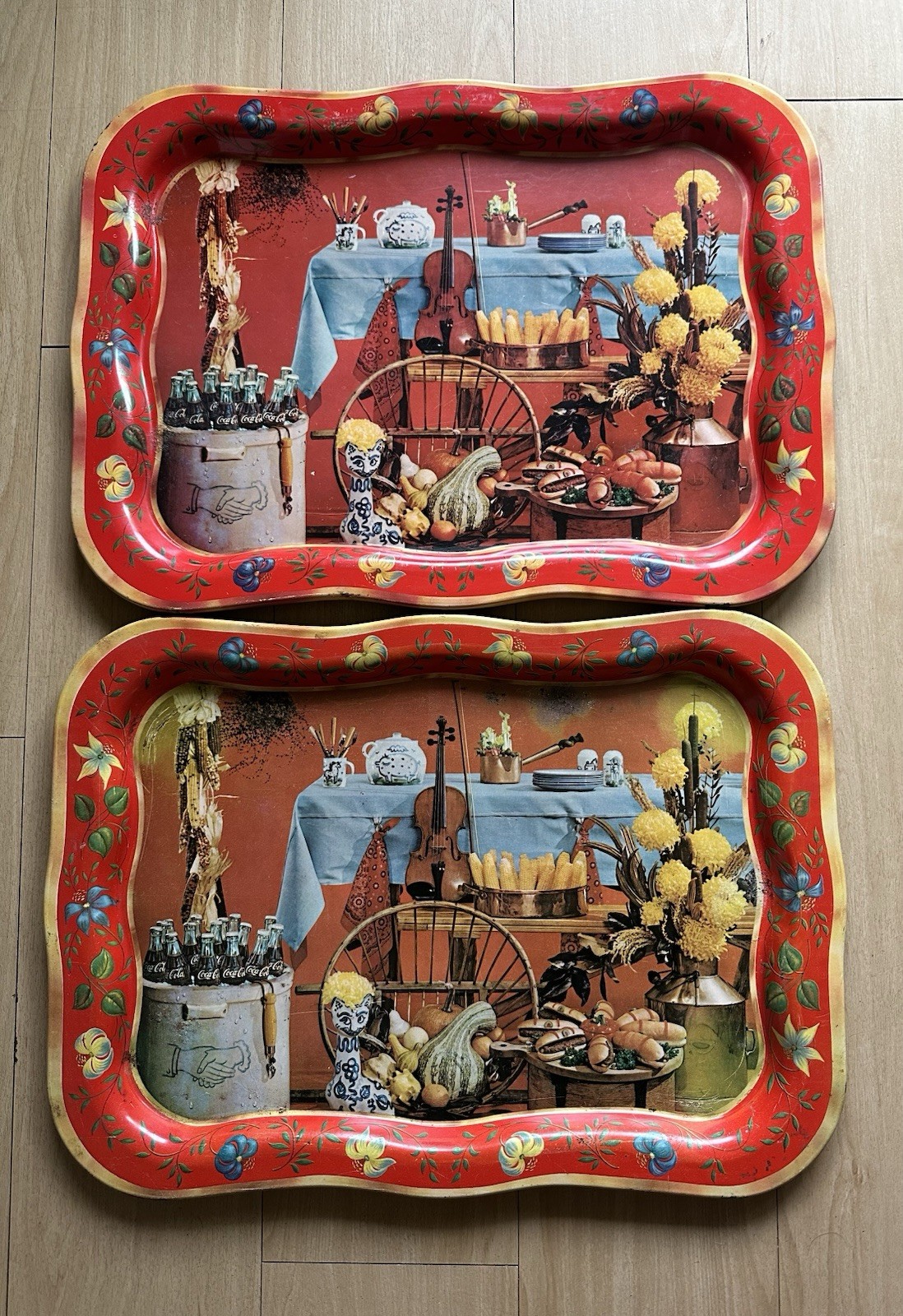 Vintage Coca Cola Fall Harvest Metal Serving Trays Approx 18x13 Lot of 2 Autumn Vintage Coca Cola Fall Harvest Metal Serving Trays Approx 18x13 Lot of 2 Autumn
