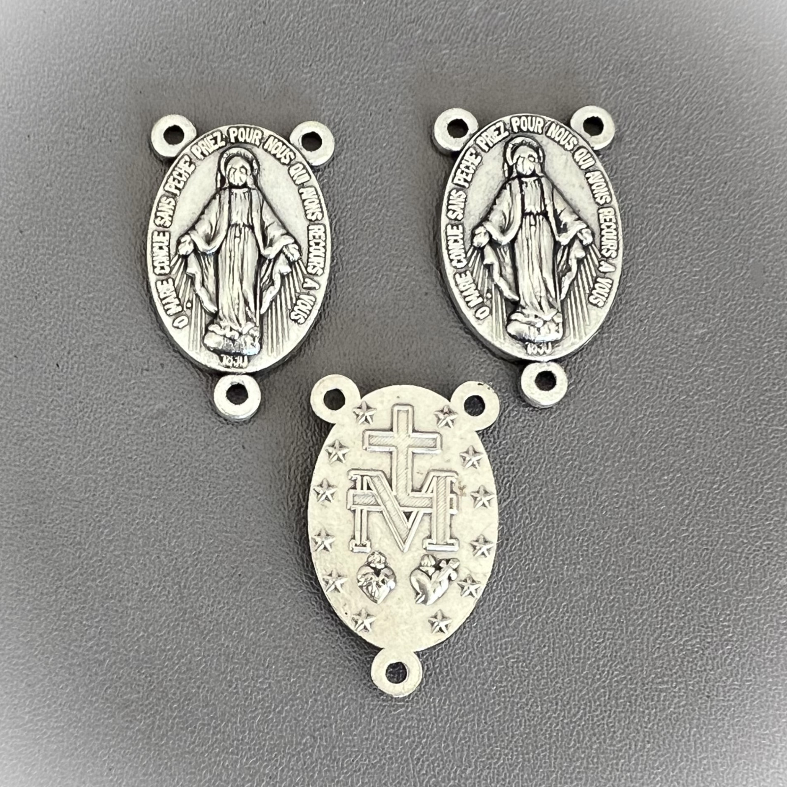 3 pc Large MIRACULOUS OVAL Rosary Center Italy Centerpiece T105 finish SILVER 3 pc Large MIRACULOUS OVAL Rosary Center Italy Centerpiece T105 finish SILVER