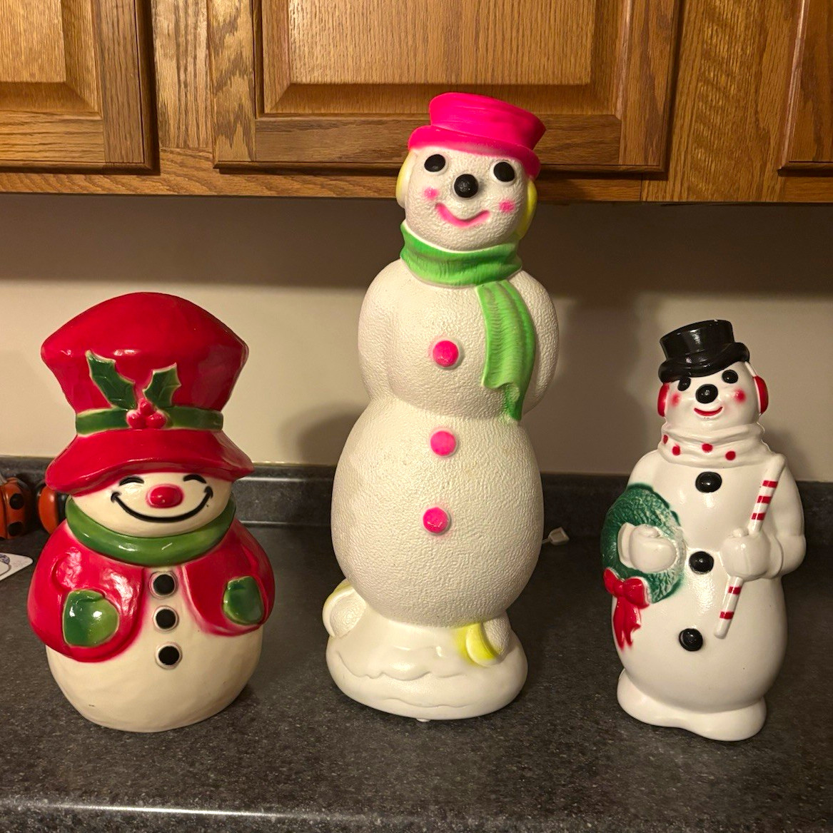 Vintage Plastic Blown Snowman Christmas Figurines Vintage Plastic Blown Snowman Christmas Figurines