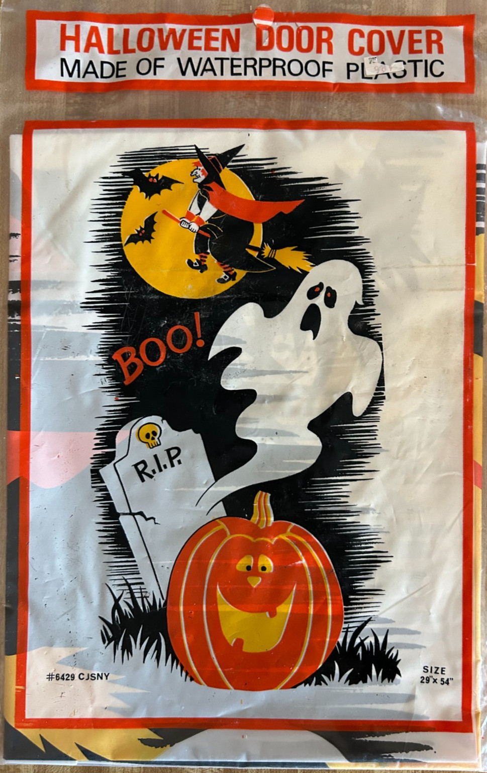 VTG 29" x 54" Plastic Halloween Door Cover NEW Witch, Ghost, Pumpkin, Spooky MCM