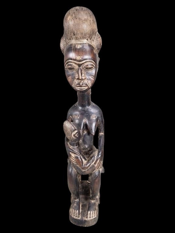 Vintage African Baule Maternity Figure Mother Child Ivory Coast Wood Carving Vintage African Baule Maternity Figure Mother Child Ivory Coast Wood Carving