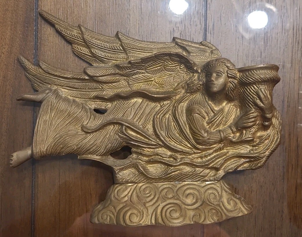 Vintage 8 1/2" Long Flying Angel Brass Taper Candle Holder Heavy Solid India Vintage 8 1/2" Long Flying Angel Brass Taper Candle Holder Heavy Solid India