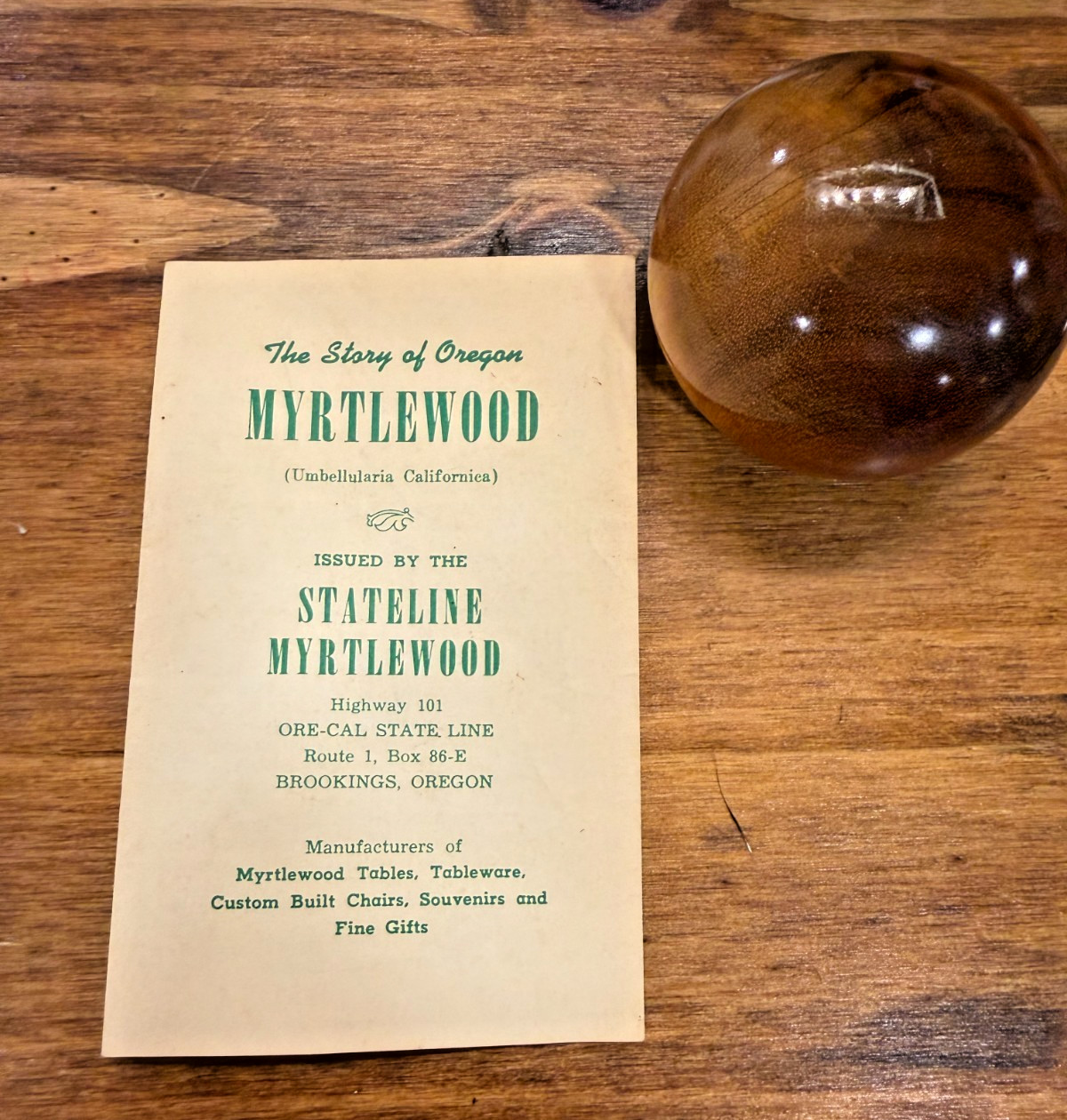 Vintage Myrtlewood Paperweight Ball J.D. Molitor Coos Bay Oregon Polished Wood