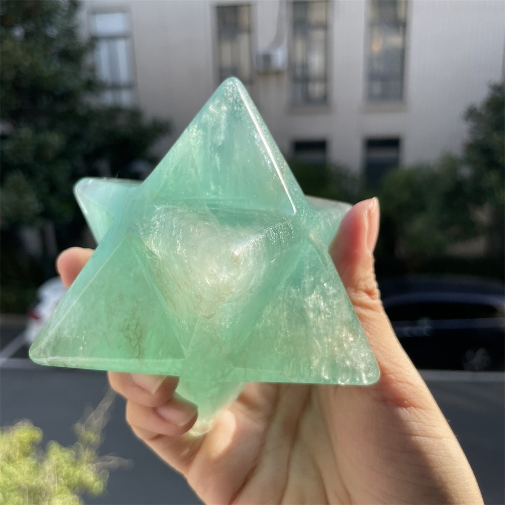 1.4LB 3.5" Natural Green Fluorite Merkaba Carved Crystal Quartz Decor Energy 1.4LB 3.5" Natural Green Fluorite Merkaba Carved Crystal Quartz Decor Energy