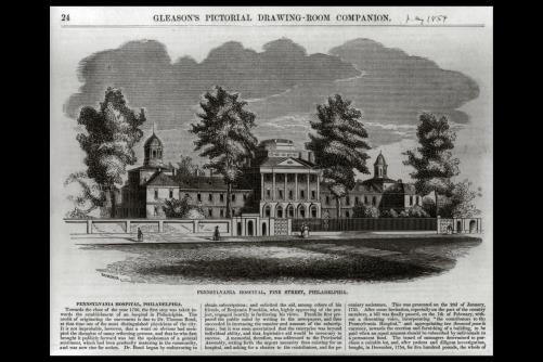 Photo:Philadelphia Pennsylvania Hospital Pine Street 1854 Wood Engraving Photo:Philadelphia Pennsylvania Hospital Pine Street 1854 Wood Engraving