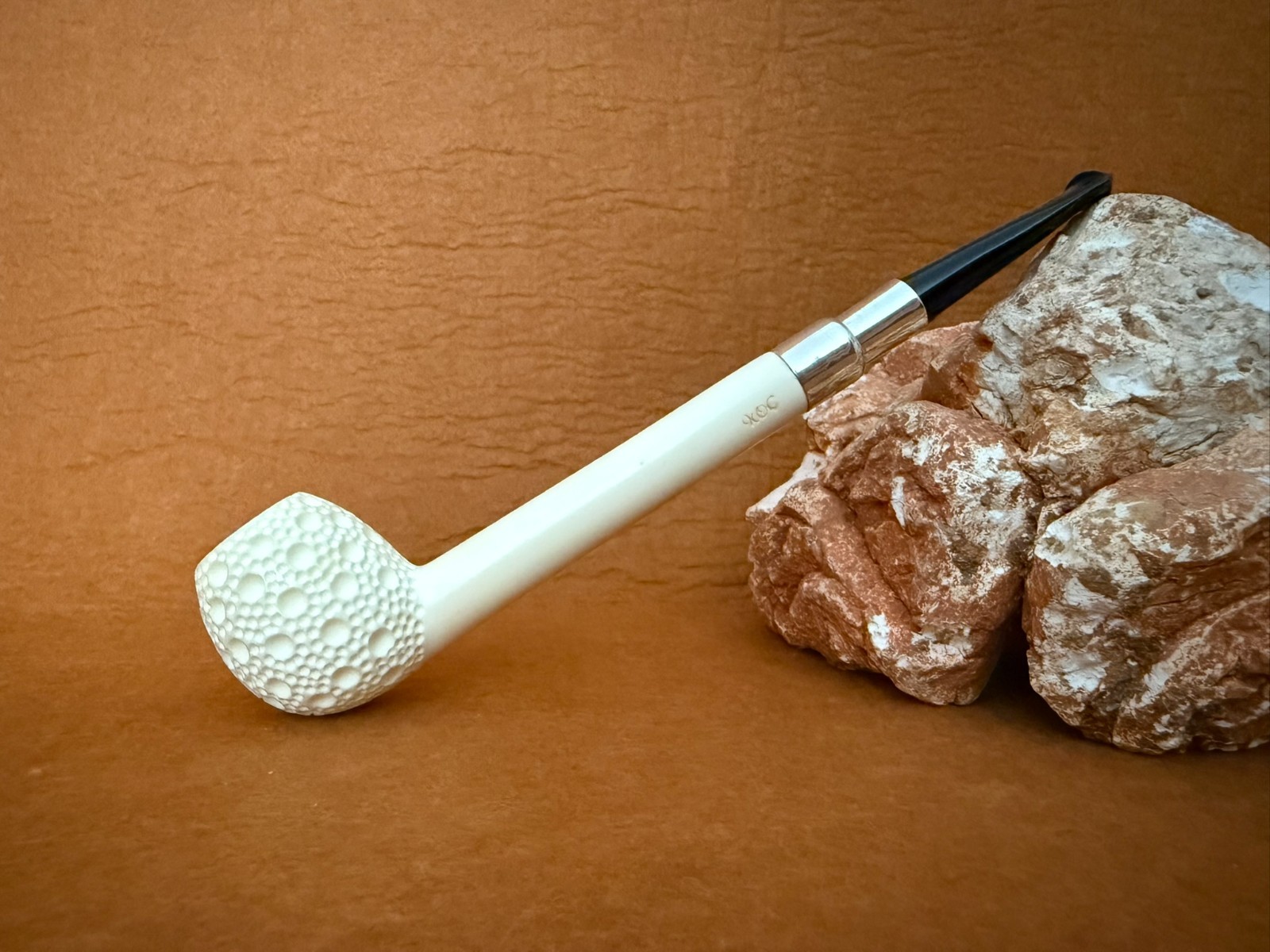 Apple Meerschaum Pipe Exclusive Rustication Long Shank Design Silver Spigot Stem