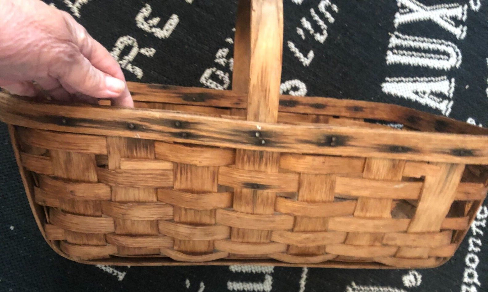 Vtg LG 19" SPLINT Oak WOOD Rectangle GATHERING BASKET Garden Shopping Runners Vtg LG 19" SPLINT Oak WOOD Rectangle GATHERING BASKET Garden Shopping Runners