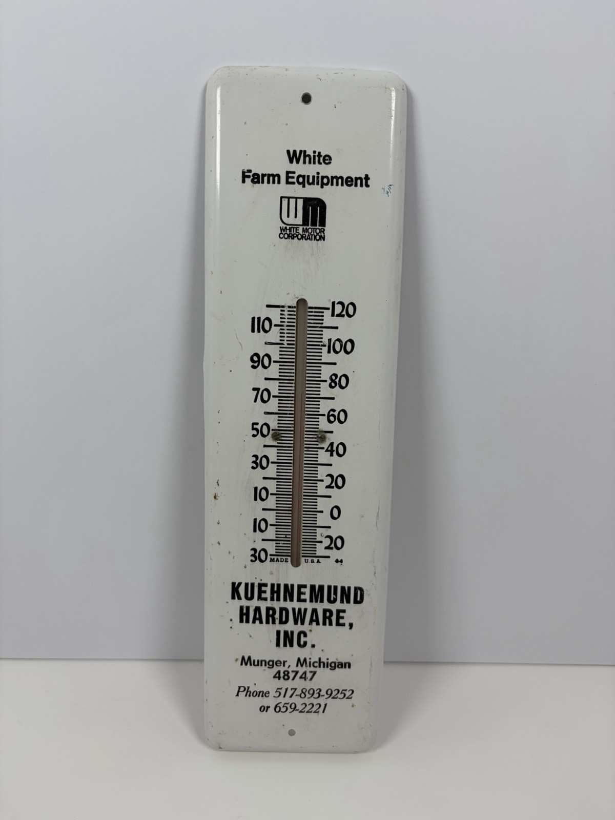 Vintage White Farm Equipment Tractor Dealer Thermometer Sign Works Munger MI Vintage White Farm Equipment Tractor Dealer Thermometer Sign Works Munger MI