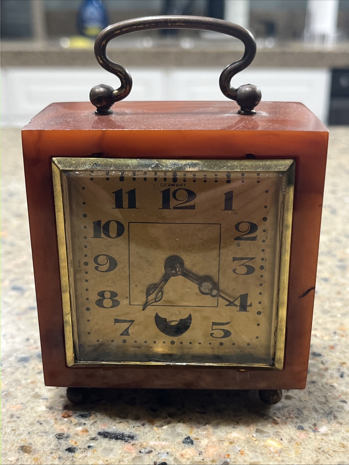 VTG Art Deco Germany Catalin Desk Clock Peek-A-Boo Moving Pendulum WORKS VTG Art Deco Germany Catalin Desk Clock Peek-A-Boo Moving Pendulum WORKS