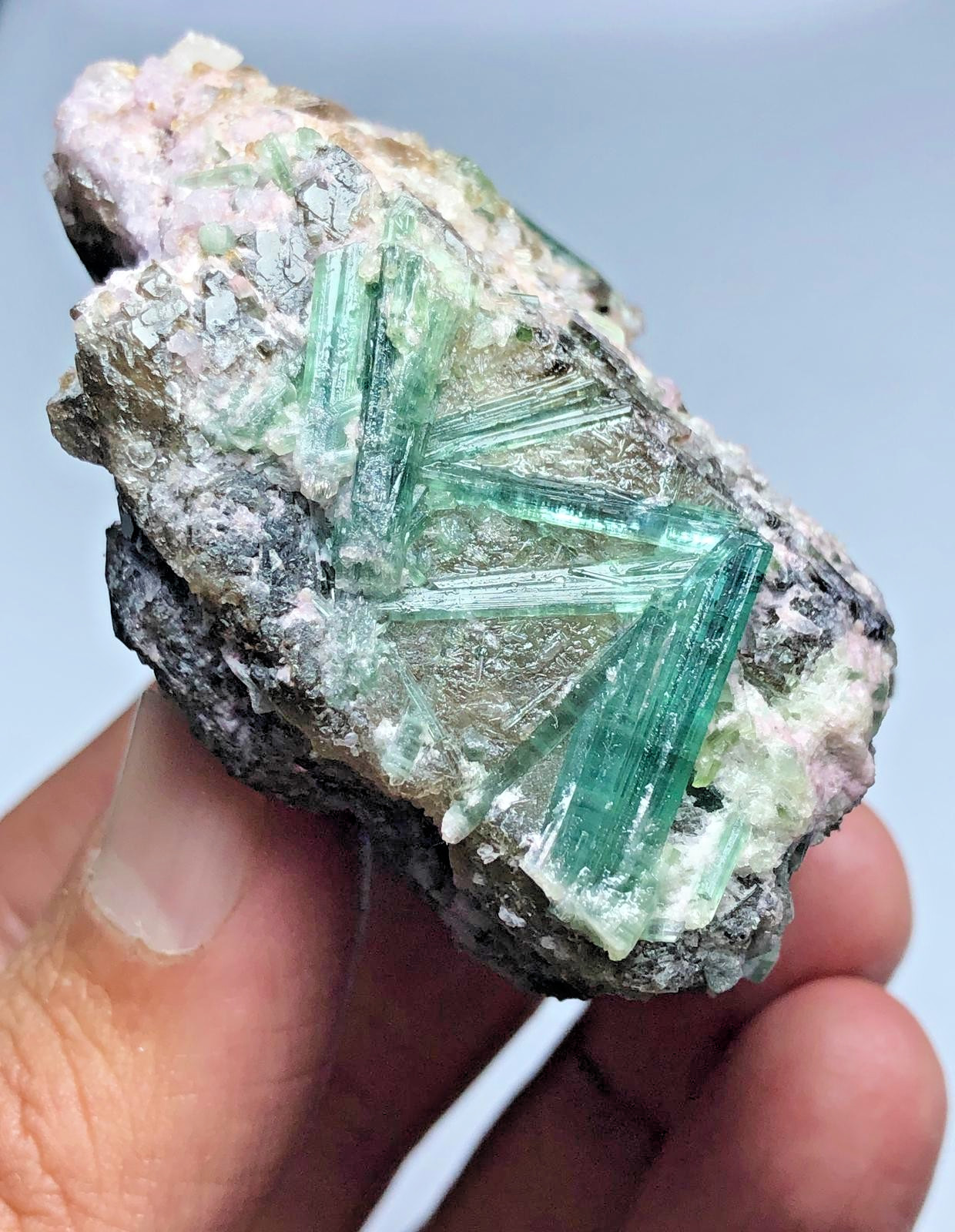 Excellent SMOKY QUARTZ With Green TOURMALINE AND Pink Lepidolite - 123 grams Excellent SMOKY QUARTZ With Green TOURMALINE AND Pink Lepidolite - 123 grams