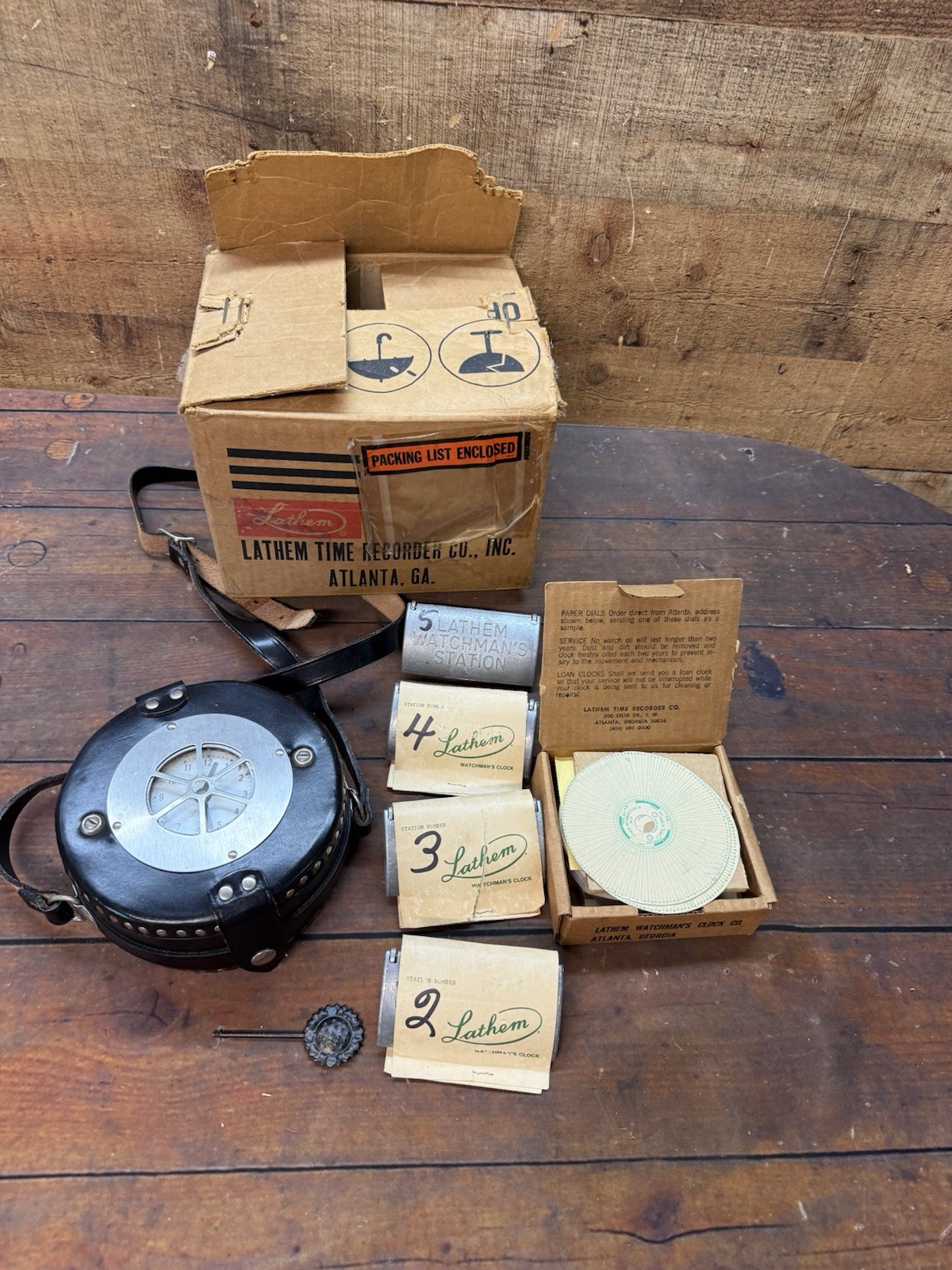 NOS Lathem Watchman's Clock Outfit Original Box Stations 2-5 Paper Dials