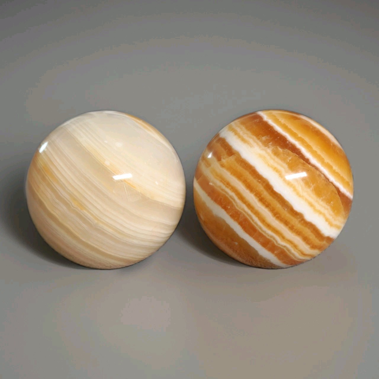 Lot Of 2 Afghan Jade & Amber Calcite 2" Spheres - USA Lot Of 2 Afghan Jade & Amber Calcite 2" Spheres - USA