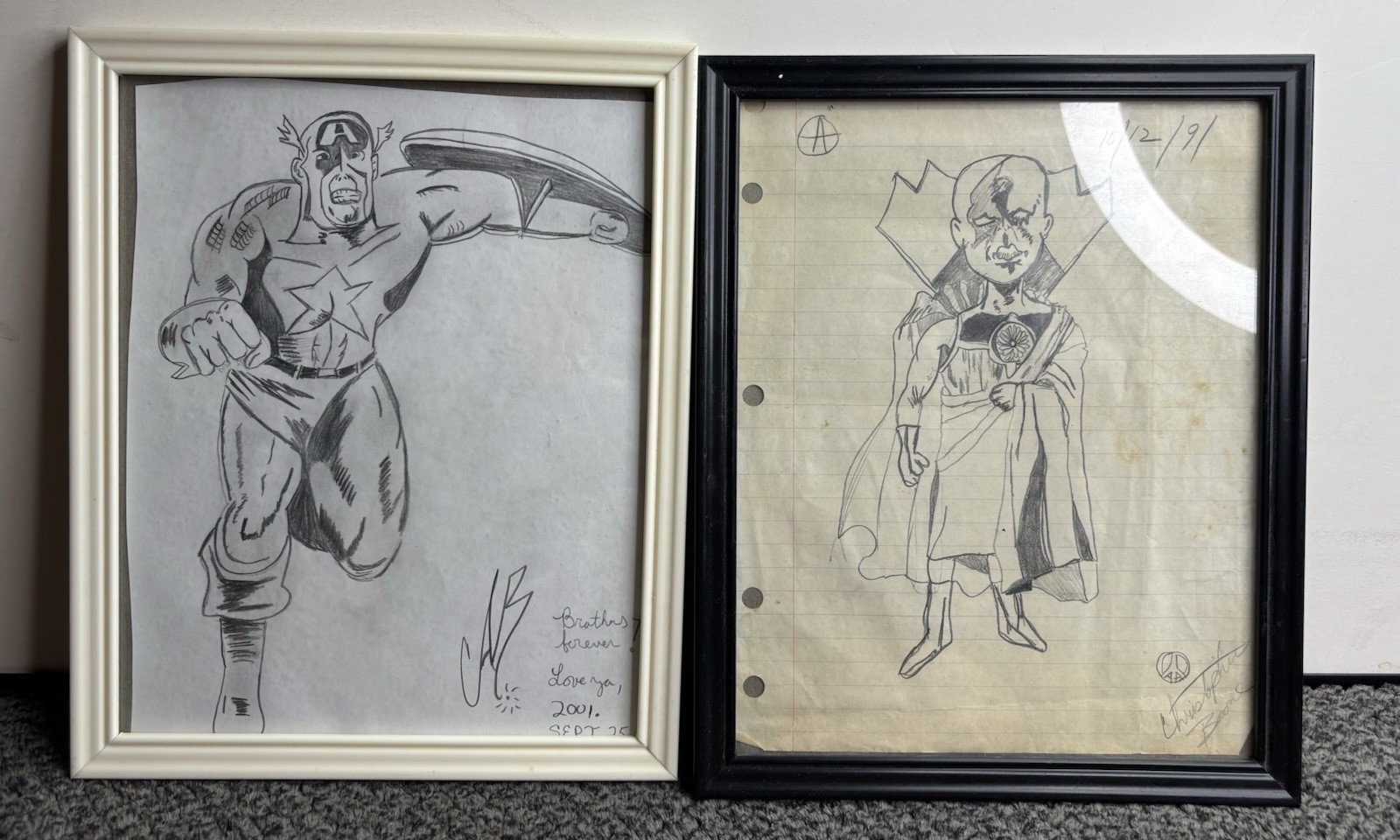 Marvel Captain America & Doctor Strange Original Pencil Sketch Art Lot Framed 2